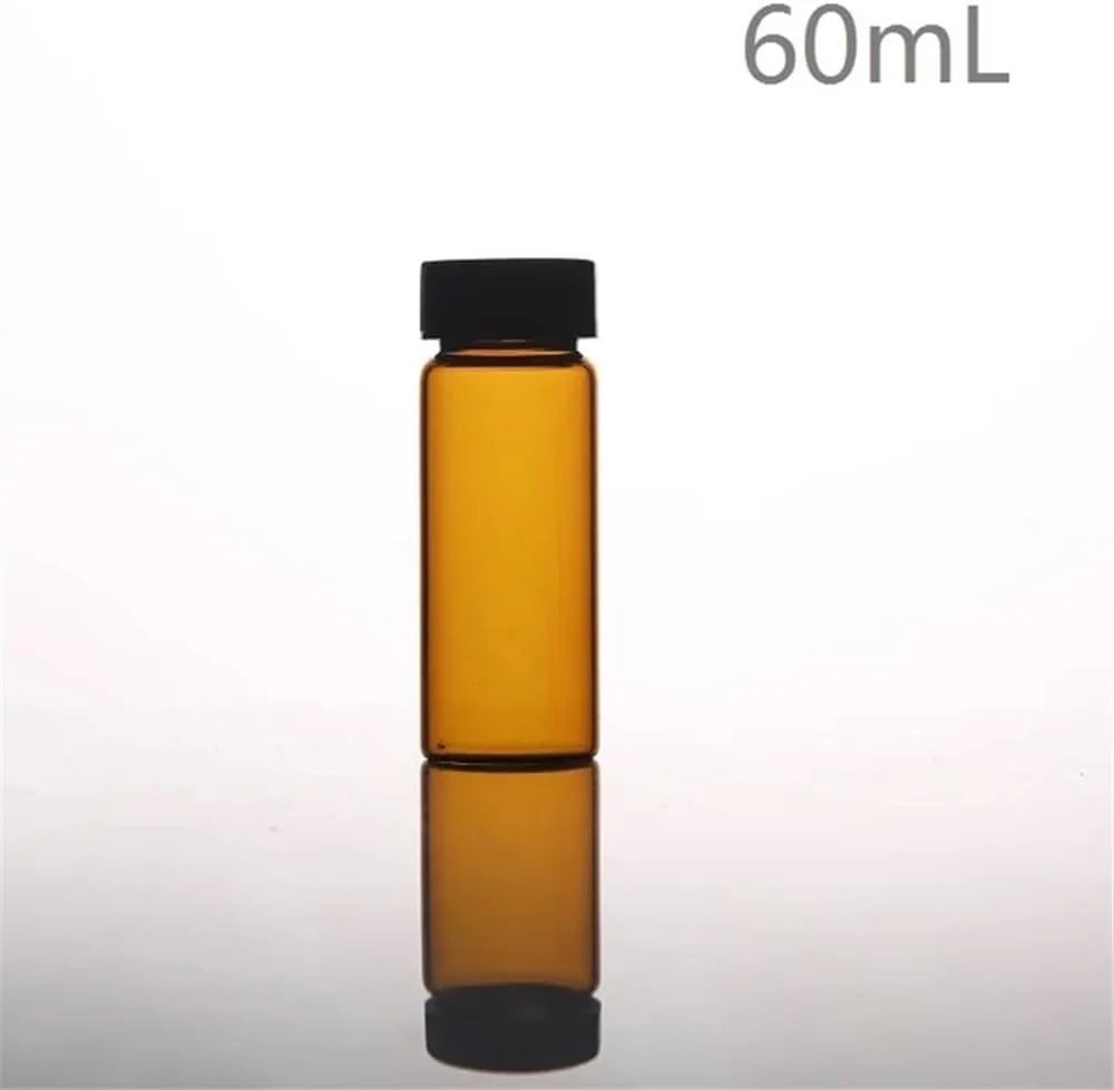 تجهیزات آزمایشگاهی - بطری نمونه شیشه ای 60 میلی لیتری قهوه ای با درب پیچی پلاستیکی و پد پلی اتیلن