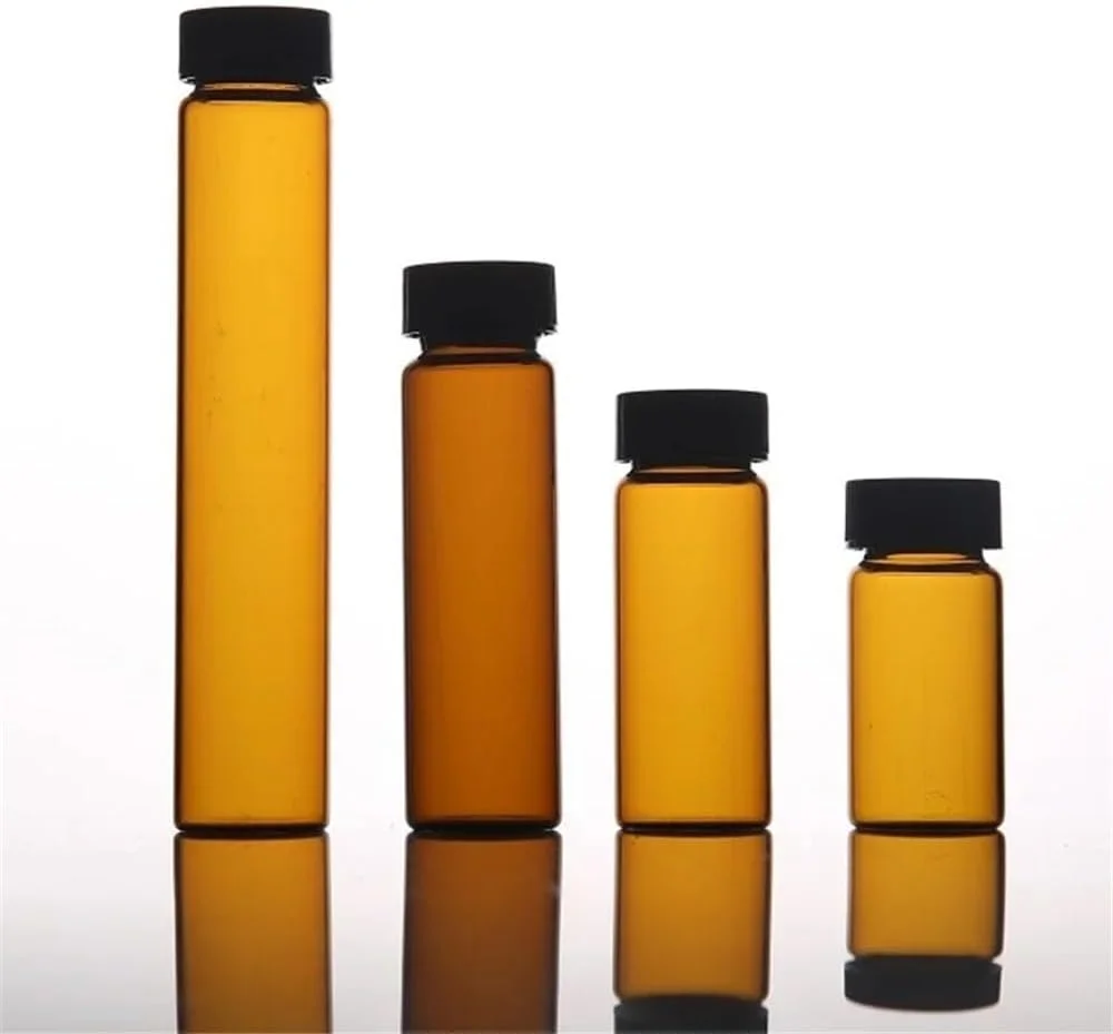 تجهیزات آزمایشگاهی - بطری نمونه شیشه ای 60 میلی لیتری قهوه ای با درب پیچی پلاستیکی و پد پلی اتیلن