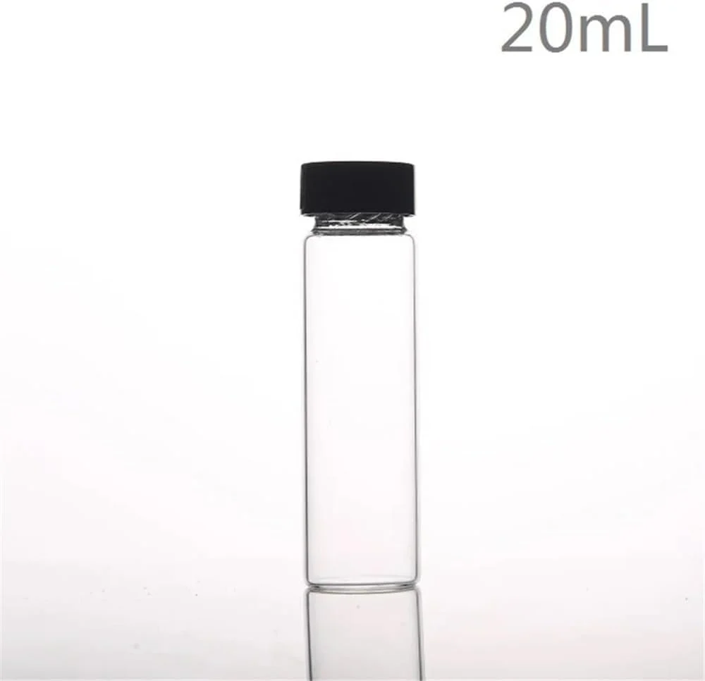تجهیزات آزمایشگاهی - بطری نمونه شیشه ای 20 میلی لیتری شفاف با درب پیچی پلاستیکی و پد پلی اتیلن
