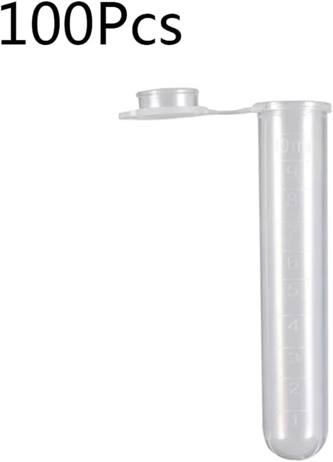 تجهیزات آزمایشگاهی 100 عددی لوله آزمایش پلاستیکی سانتریفیوژ 10 میلی لیتری ویال نمونه با درب لوله پلاستیکی شفاف