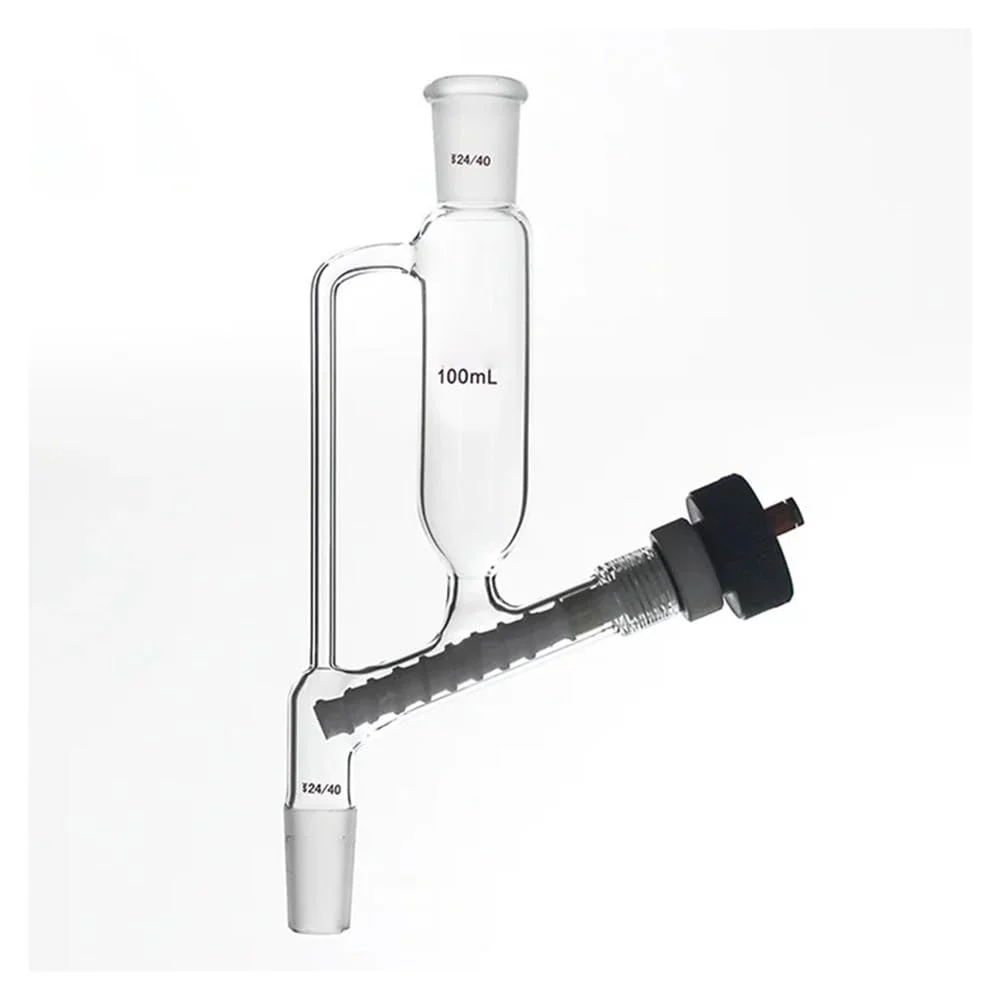 تجهیزات آزمایشگاهی LH-231 قیف استوانه ای اضافه کننده نمونه شیشه بوروسیلیکات برای پودر، دارای شیر PTFE با خلاء بالا 15#(LH-231-215)