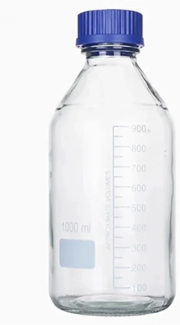 تجهیزات ابزار آزمایشگاهی بطری نمونه شیشه ای شفاف 1000 میلی لیتری 1 لیتری دهانه پیچ آبی GL45 آزمایشگاهی