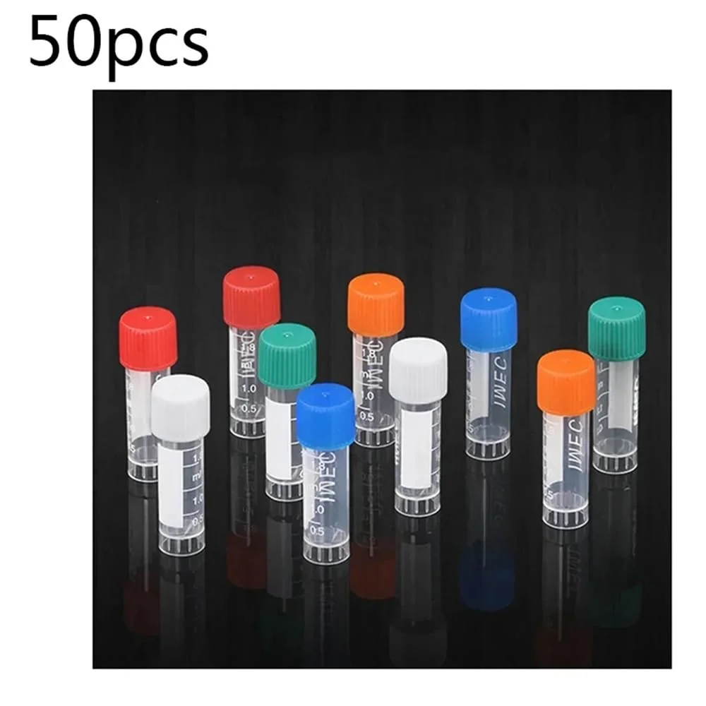 لوازم شیشه ای آزمایشگاهی 50 عدد در بسته لوله پلاستیکی مدرج 1.8 میلی لیتری آزمایشگاهی ویال کرایو با درب رنگی لوازم شیشه ای آزمایشگاهی 50 عدد در بسته لوله پلاستیکی مدرج 1.8 میلی لیتری آزمایشگاهی ویال کرایو با درب رنگی