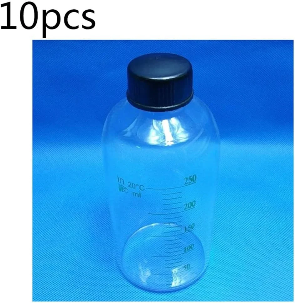تجهیزات آزمایشگاهی: بطری های نمونه مدرج شیشه ای 250 میلی لیتری، 10 عدد در هر بسته، بطری سرم، ظروف شیشه ای