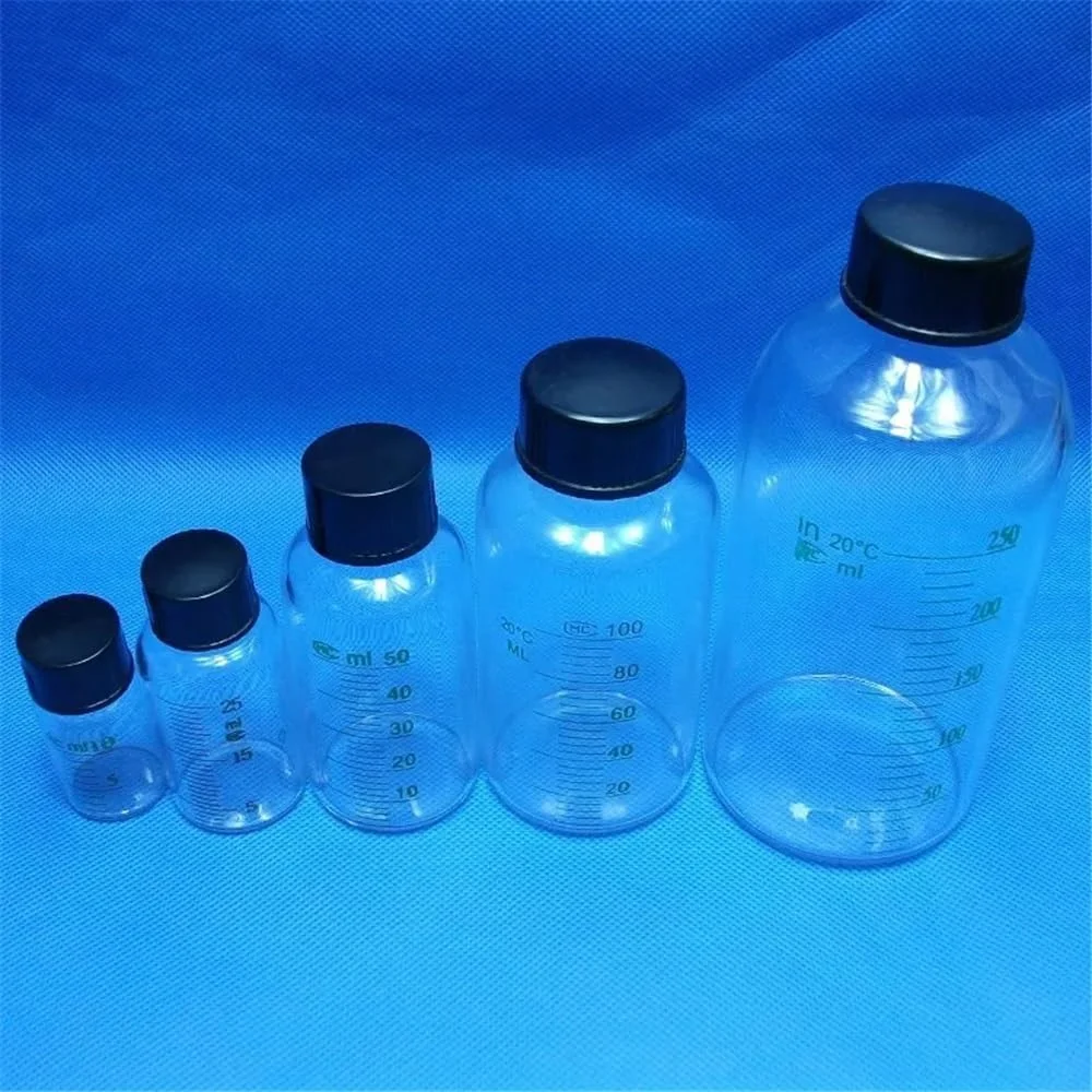 تجهیزات آزمایشگاهی: بطری های نمونه مدرج شیشه ای 250 میلی لیتری، 10 عدد در هر بسته، بطری سرم، ظروف شیشه ای