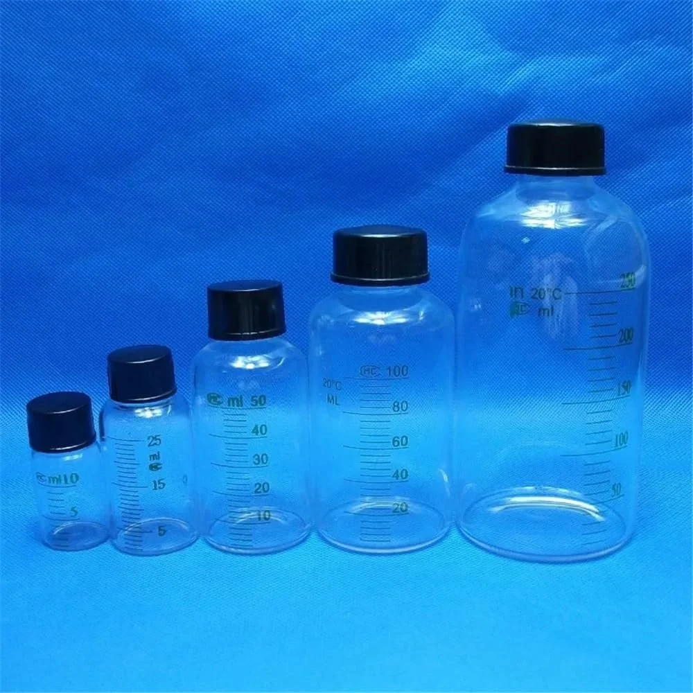 تجهیزات آزمایشگاهی: بطری های نمونه مدرج شیشه ای 250 میلی لیتری، 10 عدد در هر بسته، بطری سرم، ظروف شیشه ای