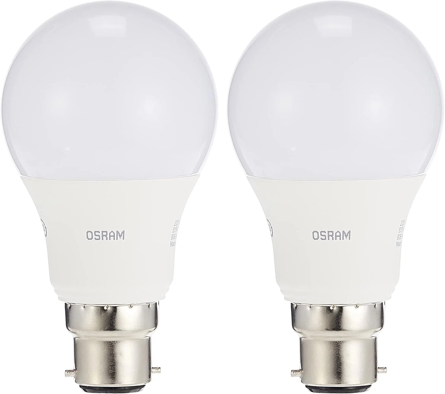 لامپ ال ای دی کلاسیک Osram LED Value A مات، پایه سوزنی B22d، توان 9.5 وات، 806 لومن، نور روز 6500 کلوین، بسته 2 عددی، سفید، OLED-9.5W/C/F/P-2PCS