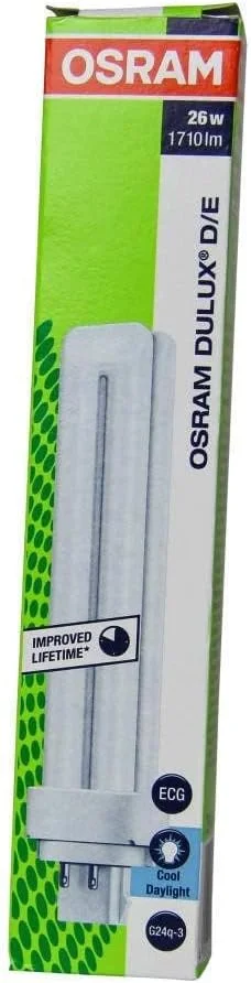 لامپ فلورسنت فشرده اوسرام DULUX D/E 26W/865، لامپ کم مصرف 6500K، پایه G24Q3-4 پین