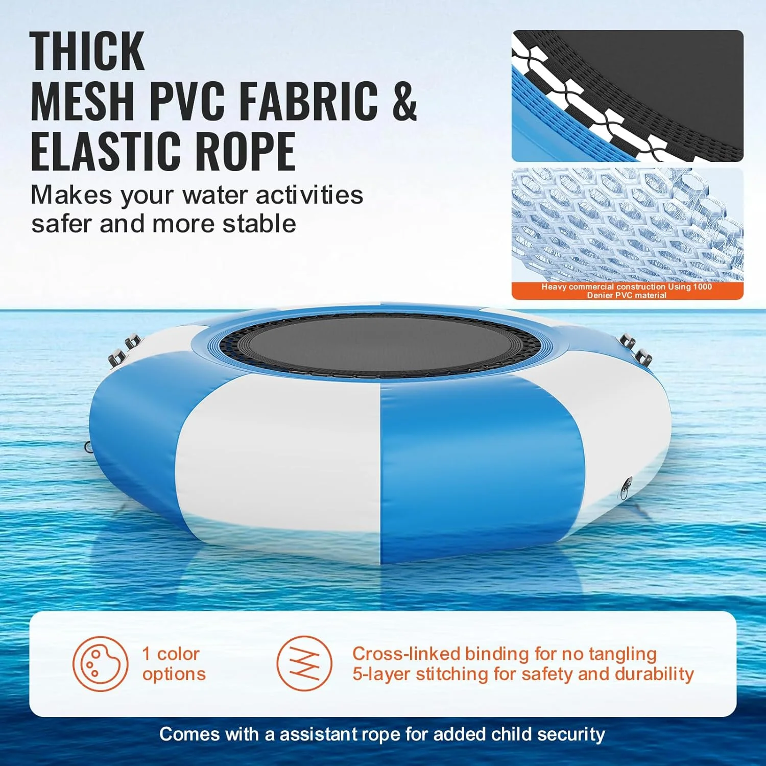 ترامپولین آبی بادی VEVOR با نردبان، ضد آب، مقاوم در برابر سایش، ترامپولین آبی با سطح پرش بزرگ 1.98 متری، سکوی پرش پارک آبی استخر، آبی + سفید، تحمل بار 185 کیلوگرم ترامپولین آبی بادی VEVOR با نردبان، ضد آب، مقاوم در برابر سایش، ترامپولین آبی با سطح پرش بزرگ 1.98 متری، سکوی پرش پارک آبی استخر، آبی + سفید، تحمل بار 185 کیلوگرم