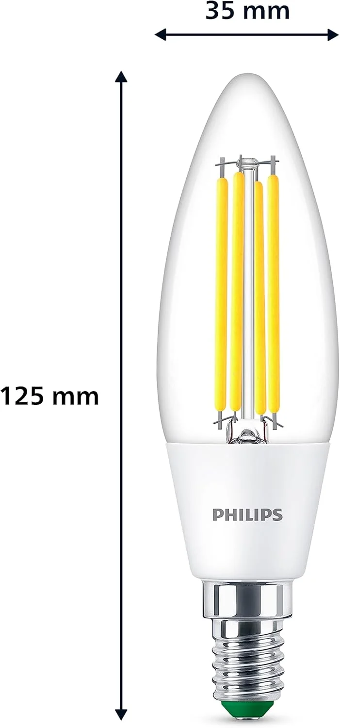لامپهای فوقالعاده کم مصرف Philips - منبع نور LED، 40 وات، B35، E14، شمعی سفید سرد 4000 کلوین، شفاف لامپهای فوقالعاده کم مصرف Philips - منبع نور LED، 40 وات، B35، E14، شمعی سفید سرد 4000 کلوین، شفاف