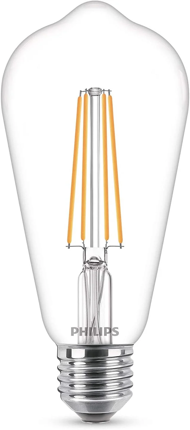 لامپ ال ای دی کلاسیک فیلیپس مدل ST64 شفاف بسته 2 عددی [E27 ادیسونی] 40 وات، سفید گرم 2700K، غیر قابل تنظیم نور