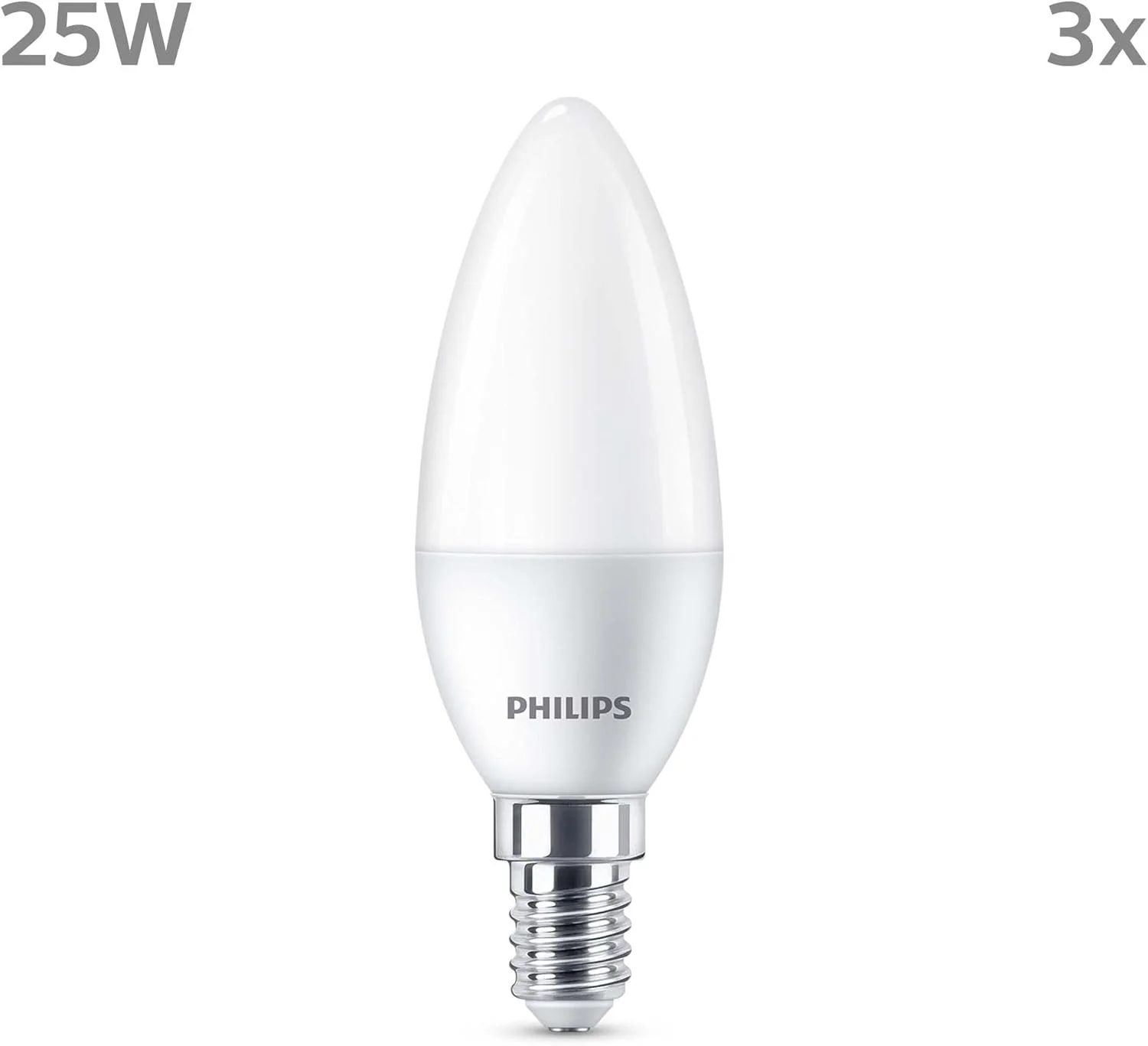 لامپ ال ای دی فیلیپس مدل B35 شمعی مات، بسته 3 عددی [سفید گرم 2700K - پایه E14 کوچک ادیسونی] 25 وات، غیر قابل تنظیم نور. برای روشنایی داخلی منزل
