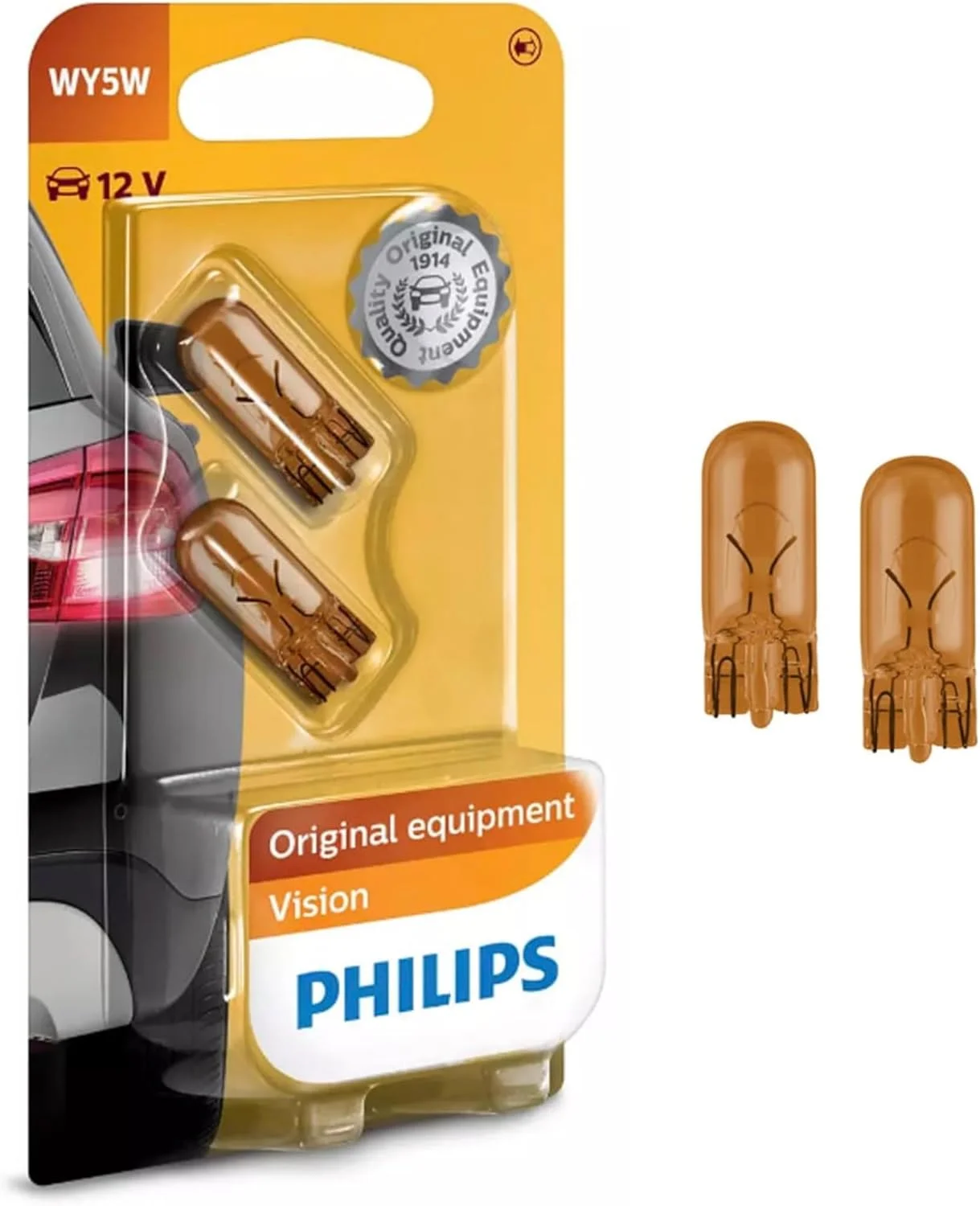 لامپ های چراغ شیشه ای فیلیپس مدل 12396NAB2، پایه شیشه ای WY5W، بسته 2 عددی در بسته بندی بلیستر