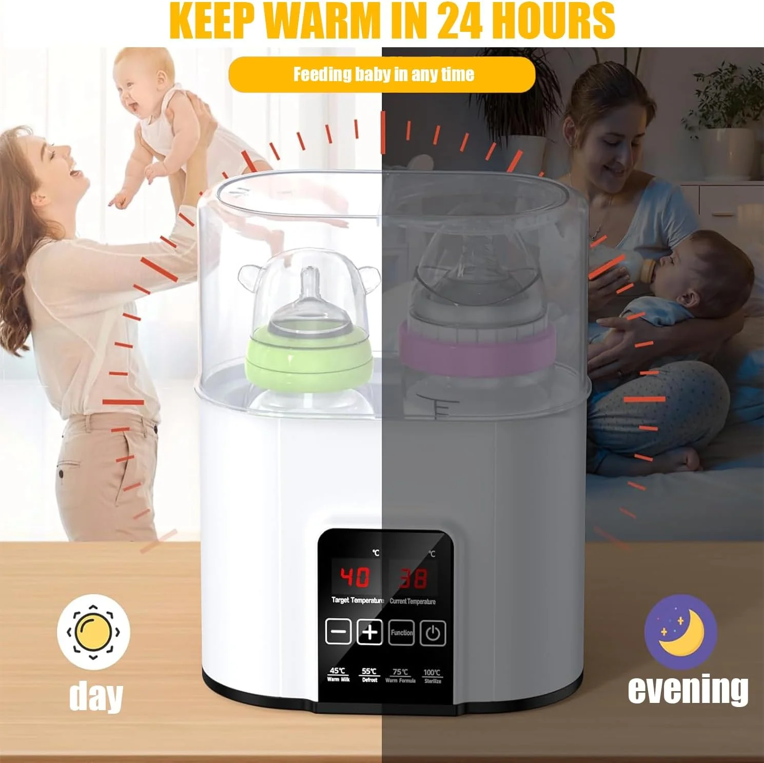 گرمکن دو قلو شیشه شیر IS MUHE با حالت ثابت 24 ساعته برای شیر مادر و شیر خشک، گرمکن غذای کودک و گرمکن آب برای دوقلوها، نمایشگر LCD با کنترل دقیق دما