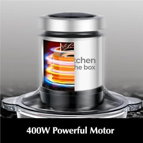پردازنده غذای آشپزخانه در جعبه، آسیاب گوشت کوچک و خردکن برقی سبزیجات با 2 کاسه (8 پیمانه + 8 پیمانه) و 2 تیغه دو سطحی برای گوشت/ماهی/سبزیجات/غذای کودک (مشکی، 8 پیمانه + 8 پیمانه)