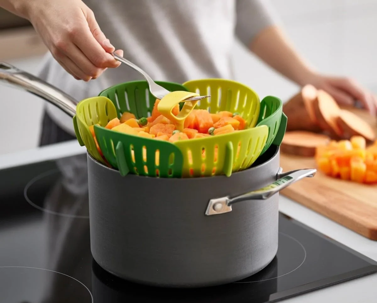 سبد بخارپز تاشو جوزف جوزف مدل Bloom، پلاستیک و سیلیکون بدون خراش و فاقد BPA، سبز، 4، 45030
