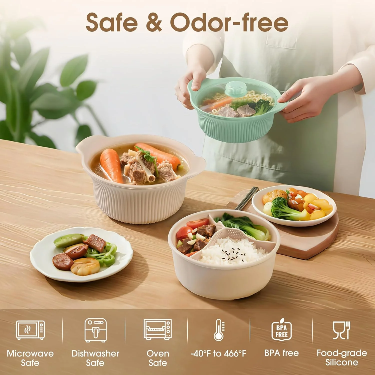 بخارپز سیلیکونی مایکروویو 1200 میلی لیتری 3 قسمتی برای سبزیجات/ماهی/غذای کودک، ایمن برای فر و ماشین ظرفشویی، تمیز کردن آسان، قابلمه مایکروویو با دسته و درب، کاسه بخارپز 100% مواد غذایی (صورتی، با سبد)