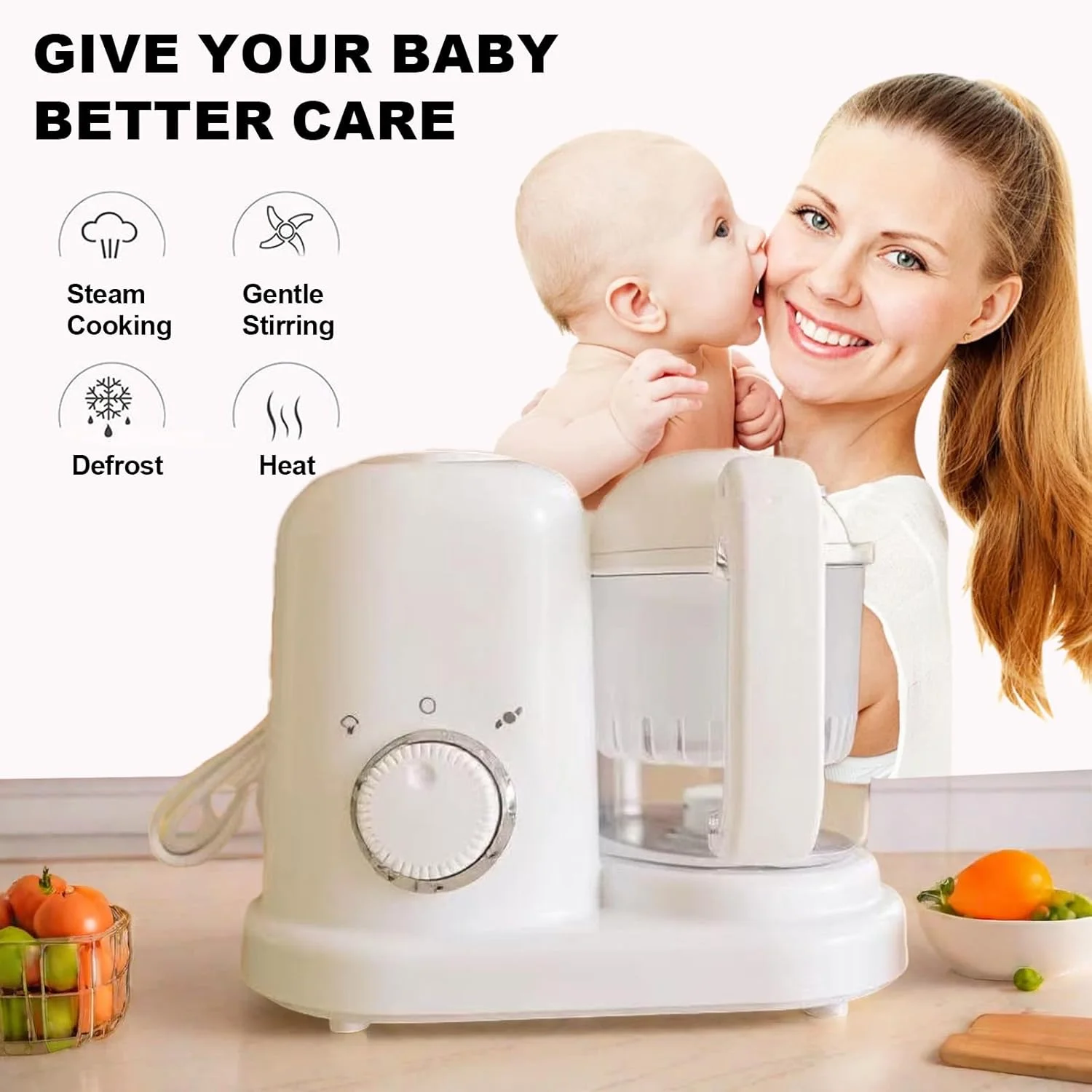 دستگاه غذاساز کودک FENGMINGOO، دستگاه بخارپز و مخلوط کن چند منظوره کودک، کوچک، کاملا اتوماتیک، ابزار پخت و پز و آسیاب، قابل شستشو در ماشین ظرفشویی و تمیز کردن آسان (سفید)