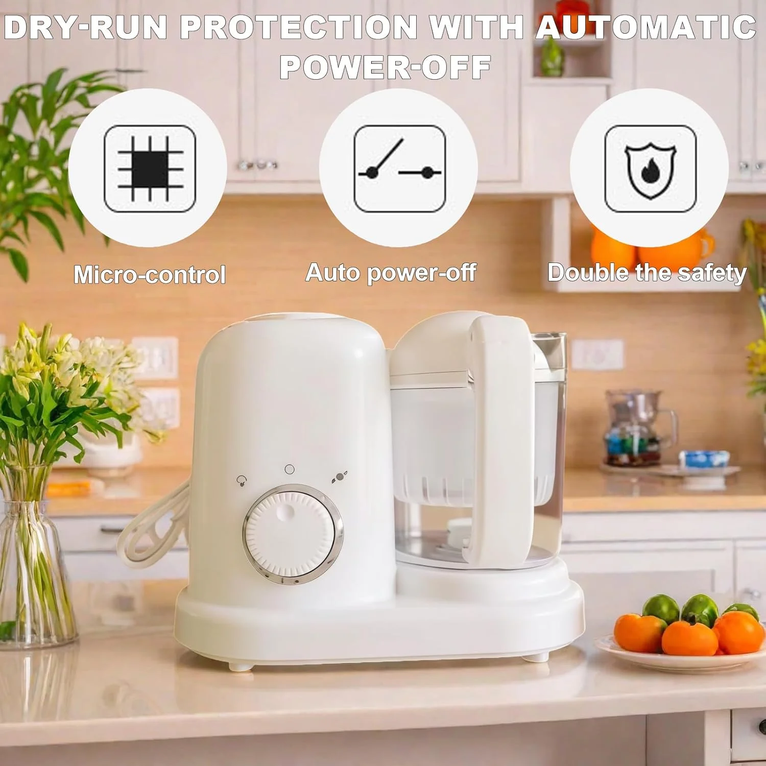 دستگاه غذاساز کودک FENGMINGOO، دستگاه بخارپز و مخلوط کن چند منظوره کودک، کوچک، کاملا اتوماتیک، ابزار پخت و پز و آسیاب، قابل شستشو در ماشین ظرفشویی و تمیز کردن آسان (سفید)