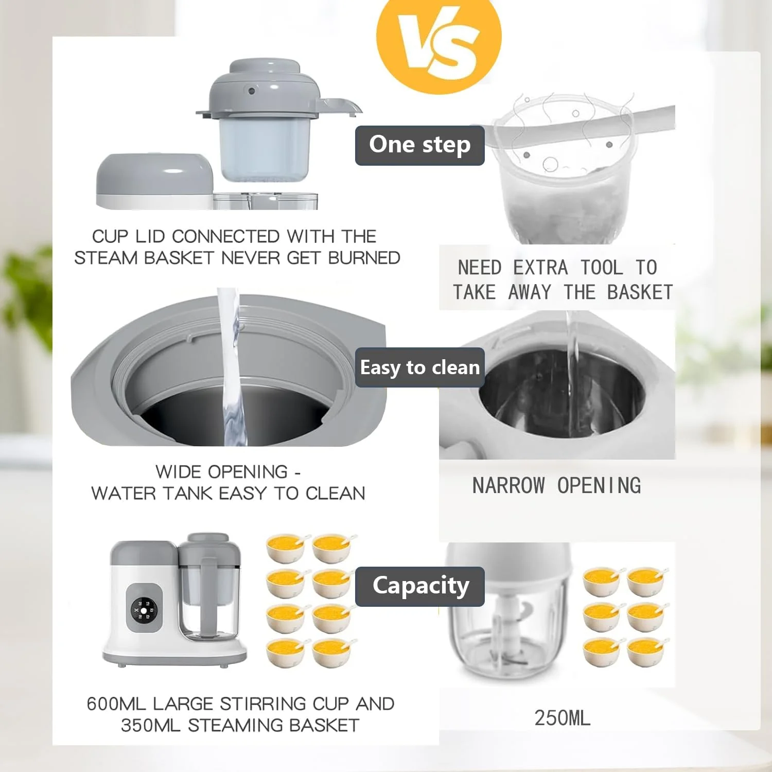 دستگاه غذاساز کودک Exrp - کنترل چرخشی و فشاری تک دکمه، غذای کودک در عرض چند دقیقه، پردازنده بخارپز پوره مخلوط کن، پخت و هم زدن خودکار، غذای خانگی سالم برای نوزادان و کودکان نوپا