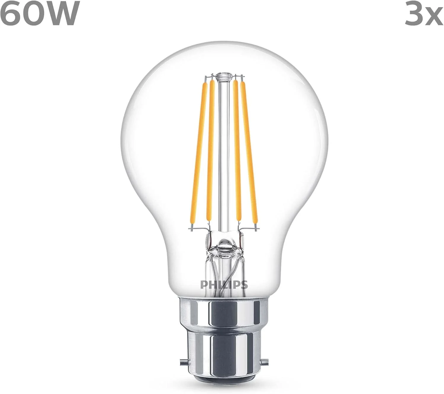 لامپ ال ای دی فیلیپس A60 بسته 3 عددی [سفید گرم 2700 کلوین - پایه B22] 60 وات، غیر قابل تنظیم نور. برای روشنایی منزل، 929001387493