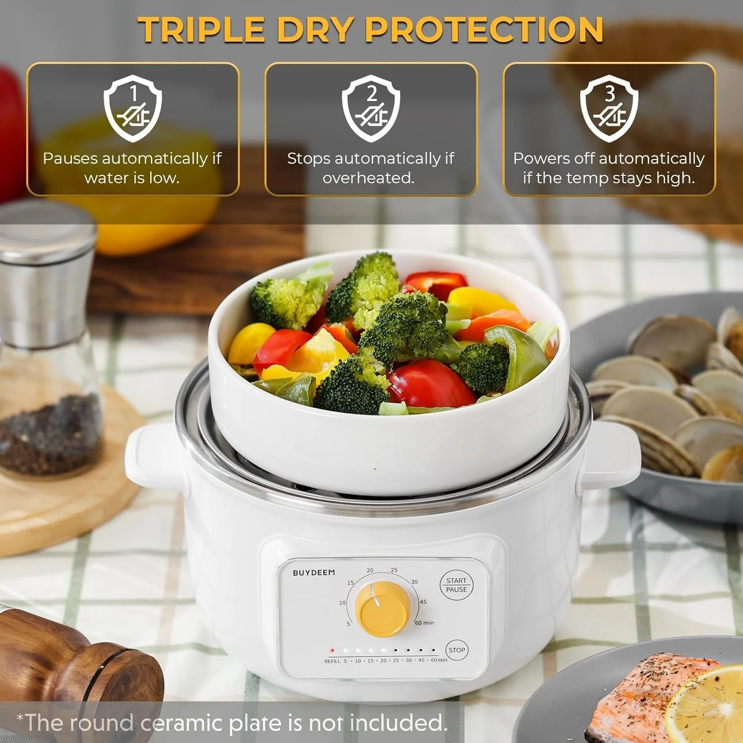 بخارپز برقی غذا BUYDEEM G32، 1.6QT، بخارپز استیل ضد زنگ برای سبزیجات، تخم مرغ، غذاهای دریایی، 8 تنظیم زمان، محافظت سه گانه در برابر خشک شدن، بخار سریع، پخت و پز سالم برای افراد تناسب اندام و مادران، سفید قطبی بخارپز برقی غذا BUYDEEM G32، 1.6QT، بخارپز استیل ضد زنگ برای سبزیجات، تخم مرغ، غذاهای دریایی، 8 تنظیم زمان، محافظت سه گانه در برابر خشک شدن، بخار سریع، پخت و پز سالم برای افراد تناسب اندام و مادران، سفید قطبی
