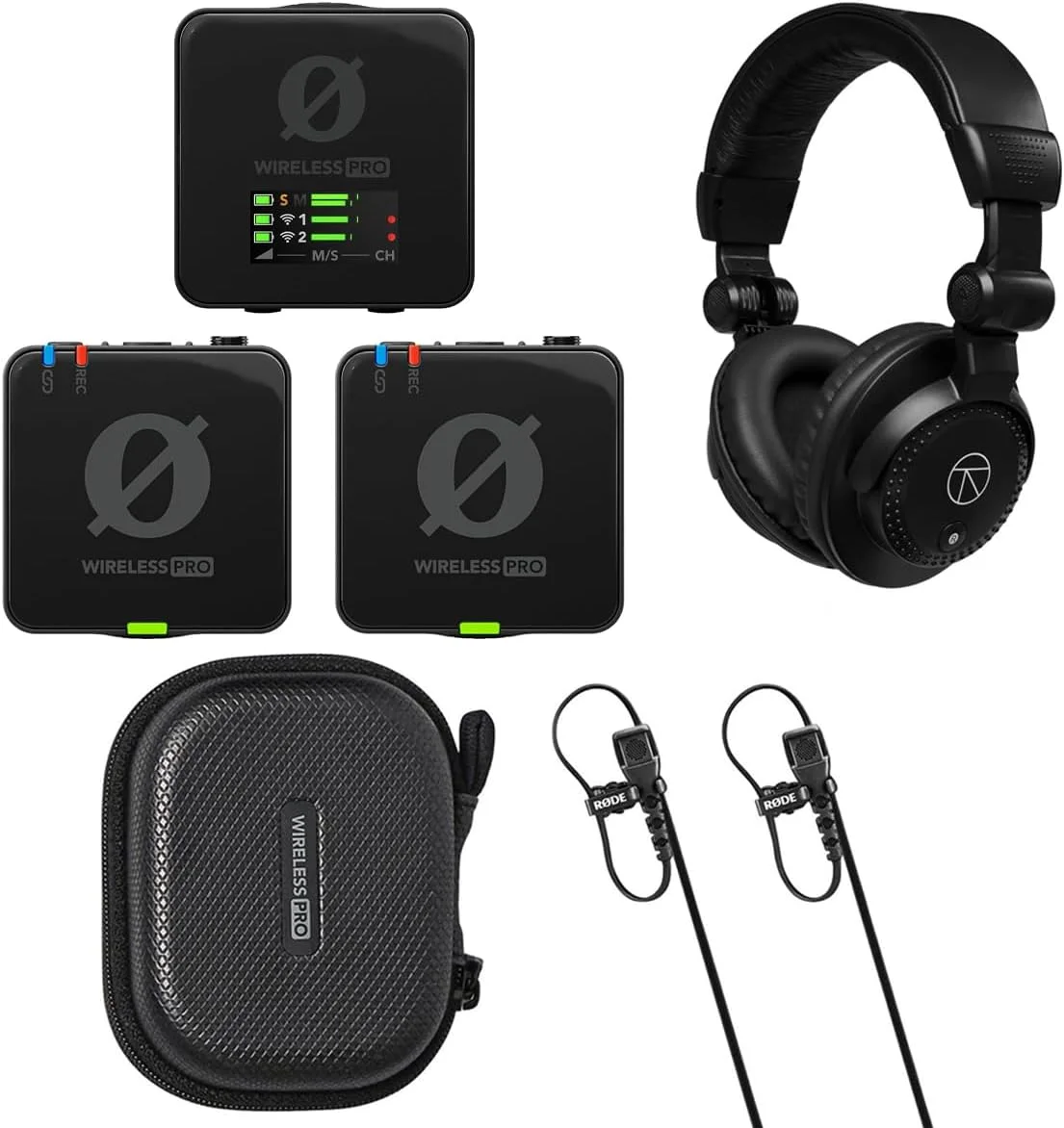 سیستم میکروفون بی‌سیم یقه‌ای دو نفره Rode Wireless PRO 2.4GHz به همراه هدفون مانیتورینگ استودیویی TAPH100
