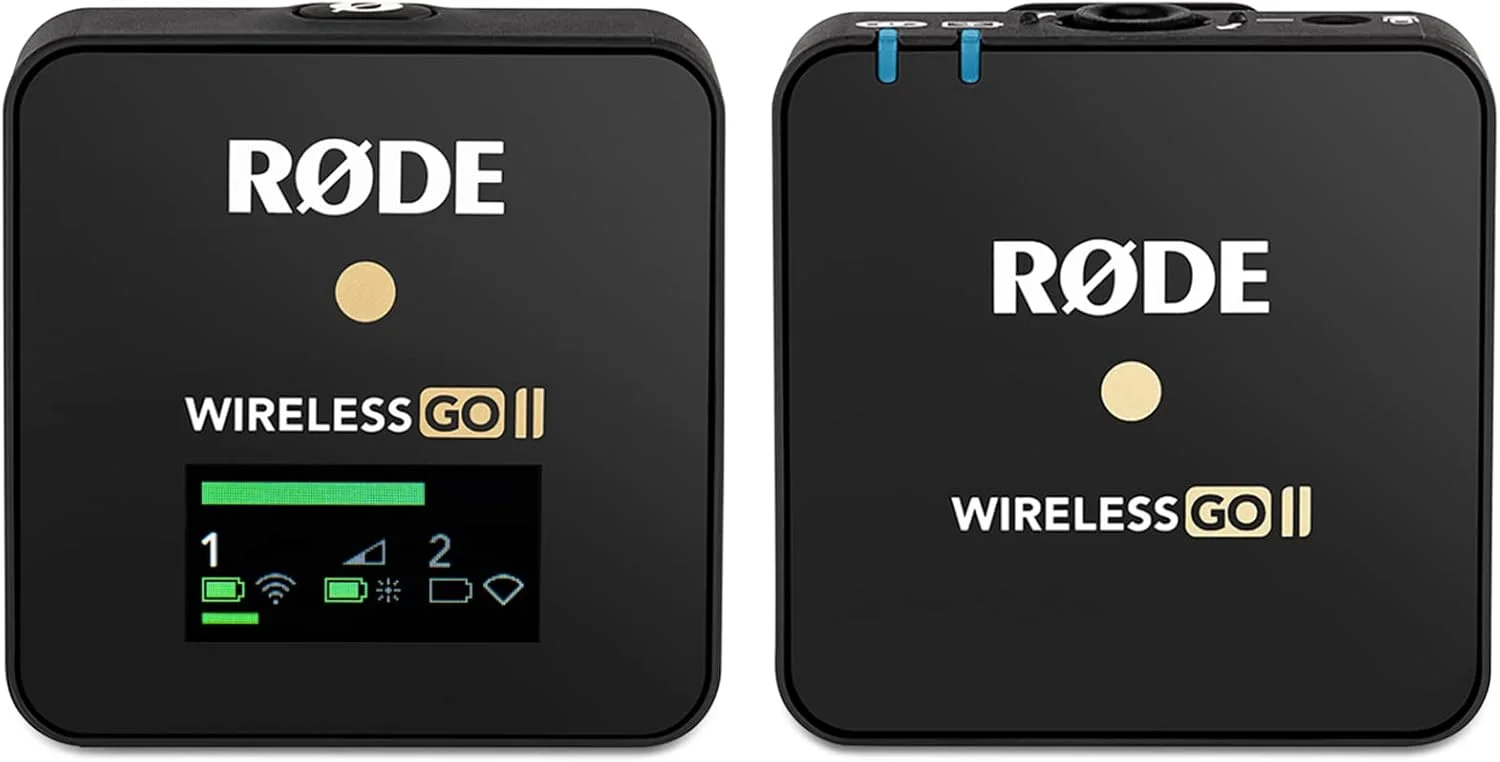 سیستم میکروفون بی‌سیم دو کاناله فوق‌العاده فشرده RØDE Wireless GO II با میکروفون داخلی و ضبط داخلی برای فیلم‌سازی، مصاحبه‌ها و تولید محتوا (تک ست)