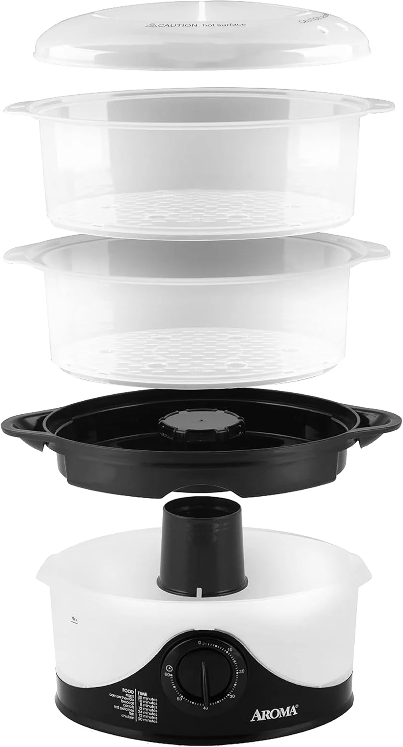 بخارپز دو طبقه 6 لیتری Aroma Housewares، قابل شستشو در ماشین ظرفشویی (AFS-140B)، مشکی