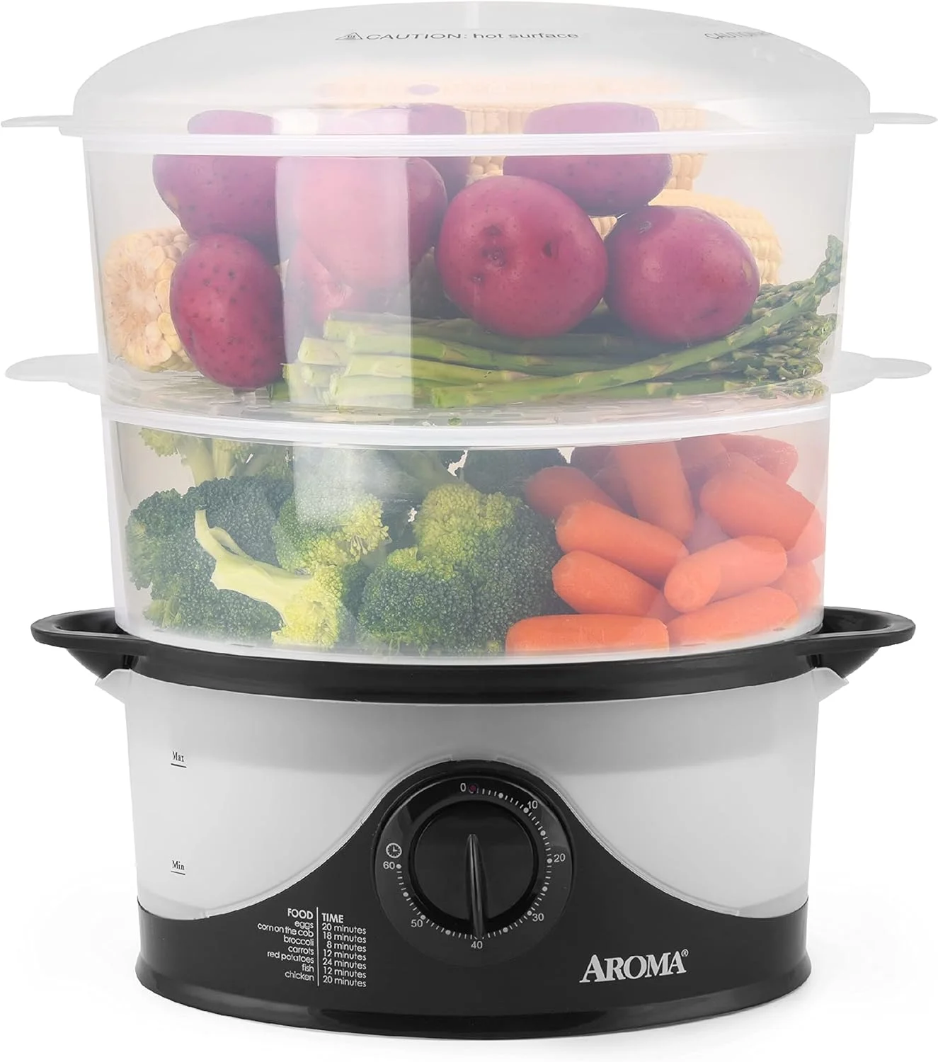 بخارپز دو طبقه 6 لیتری Aroma Housewares، قابل شستشو در ماشین ظرفشویی (AFS-140B)، مشکی