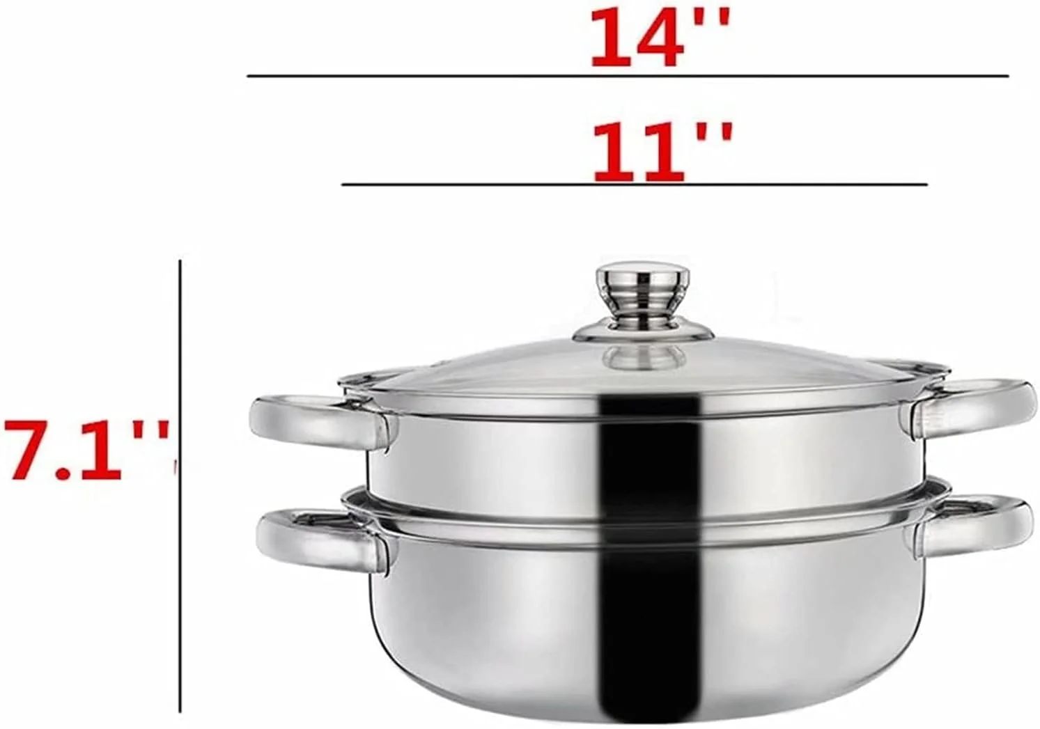 بخارپز استیل دو طبقه AMERTEER برای پخت و پز، قابلمه بخارپز چند لایه 7 اینچی با دستگیره در هر دو طرف، کپسول بخارپز با ته کپسولی با درب شیشه ای - بخارپز کوفته، قابلمه بخارپز، بخارپز سبزیجات