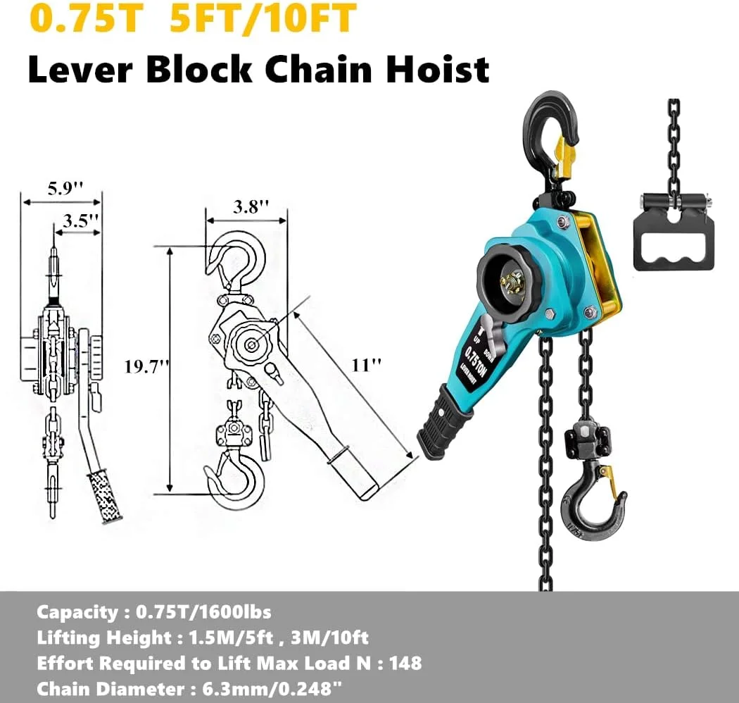 بالابر زنجیری دستی Toolzeen با اهرم 3/4 تن 750 کیلوگرم، بالابر اهرمی 1.5 متری، بالابر کششی زنجیری جغجغه ای | 2 قلاب سنگین | ساختار فولادی درجه صنعتی (1.5 متر، آبی) بالابر زنجیری دستی Toolzeen با اهرم 3/4 تن 750 کیلوگرم، بالابر اهرمی 1.5 متری، بالابر کششی زنجیری جغجغه ای | 2 قلاب سنگین | ساختار فولادی درجه صنعتی (1.5 متر، آبی)
