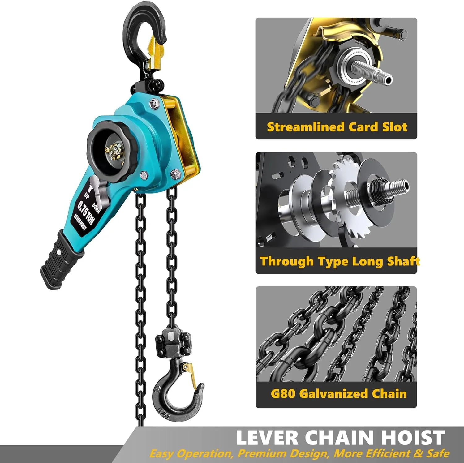 بالابر زنجیری دستی Toolzeen با اهرم 3/4 تن 750 کیلوگرم، بالابر اهرمی 1.5 متری، بالابر کششی زنجیری جغجغه ای | 2 قلاب سنگین | ساختار فولادی درجه صنعتی (1.5 متر، آبی) بالابر زنجیری دستی Toolzeen با اهرم 3/4 تن 750 کیلوگرم، بالابر اهرمی 1.5 متری، بالابر کششی زنجیری جغجغه ای | 2 قلاب سنگین | ساختار فولادی درجه صنعتی (1.5 متر، آبی)