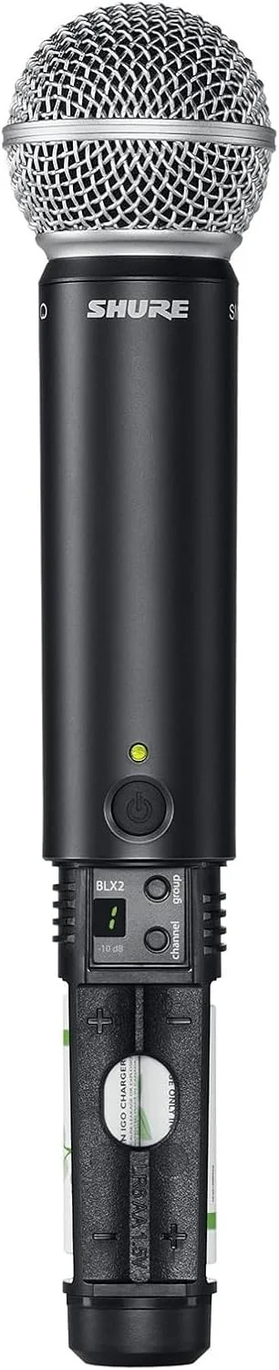 سیستم میکروفون بی سیم Shure BLX24/SM58 - عمر باتری 14 ساعته، برد 300 فوت، UHF | شامل میکروفون دستی SM58، گیرنده تک کاناله | باند H9 (BLX24/SM58-H9)
