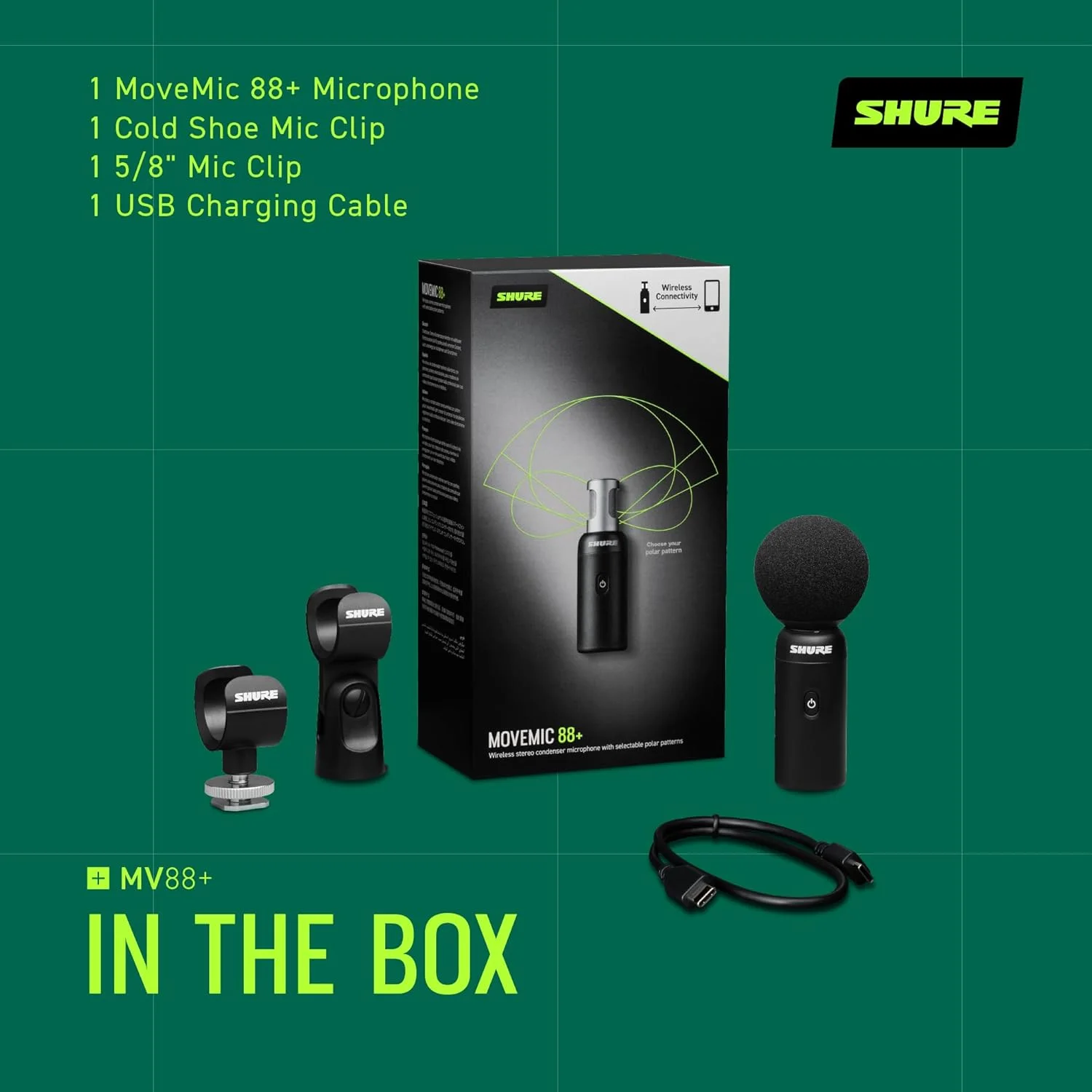 میکروفون بی سیم Shure MoveMic 88+ - ضبط کننده صدای حرفه ای برای فیلم/ضبط میدانی مصاحبه ها، میکروفون استریو 4 الگوی قطبی | سازگار با iOS/Android از طریق برنامه Motiv (MV88+W-Z7) میکروفون بی سیم Shure MoveMic 88+ - ضبط کننده صدای حرفه ای برای فیلم/ضبط میدانی مصاحبه ها، میکروفون استریو 4 الگوی قطبی | سازگار با iOS/Android از طریق برنامه Motiv (MV88+W-Z7)