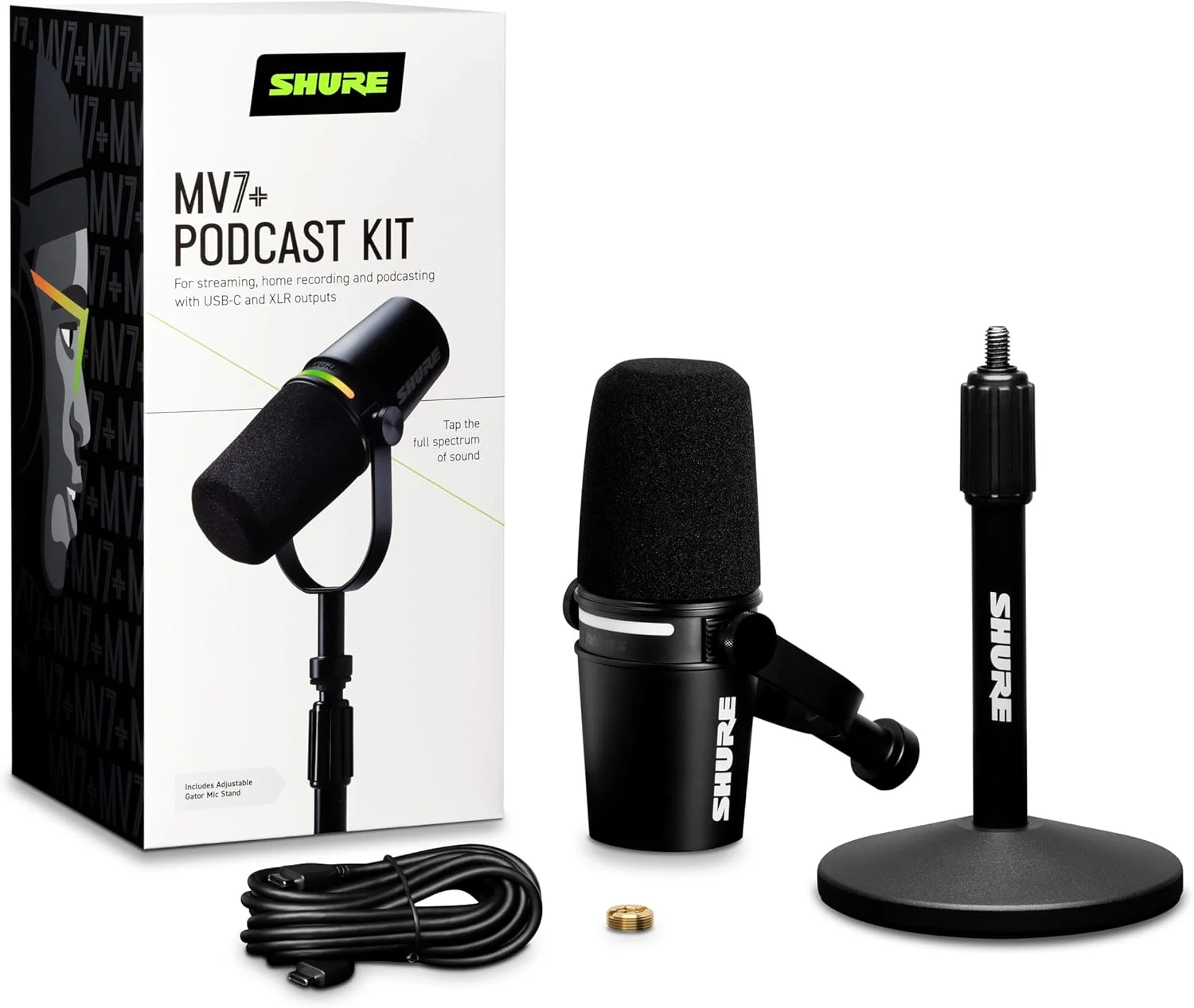 باندل میکروفون پادکست Shure MV7+، صدای بهبود یافته، پنل لمسی LED، خروجی های USB-C و XLR، حالت سطح خودکار، فیلتر پاپ دیجیتال، افکت های Reverb، پادکست، استریمینگ، ضبط - مشکی باندل میکروفون پادکست Shure MV7+، صدای بهبود یافته، پنل لمسی LED، خروجی های USB-C و XLR، حالت سطح خودکار، فیلتر پاپ دیجیتال، افکت های Reverb، پادکست، استریمینگ، ضبط - مشکی