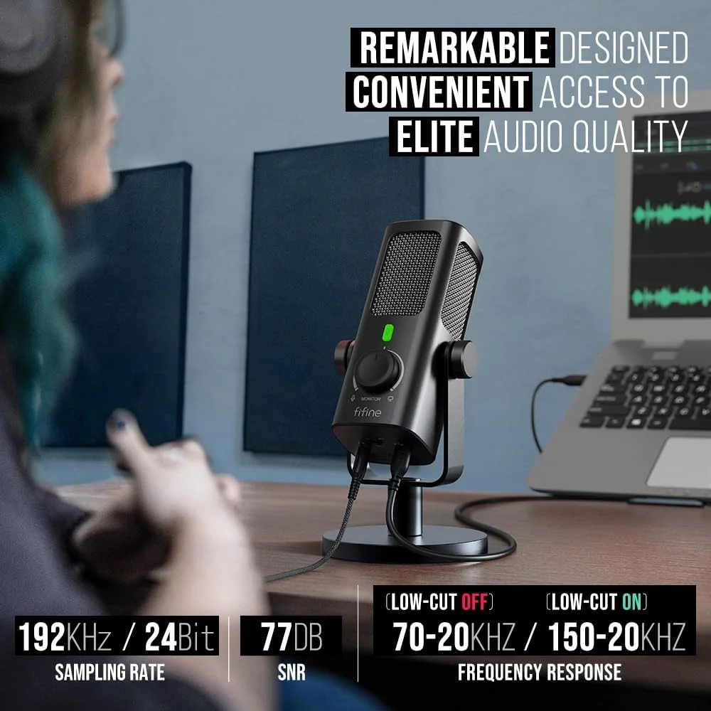 میکروفون کاندنسر USB FIFINE برای ضبط استودیویی/استریم کامپیوتر، میکروفون فلزی رومیزی برای ساخت موزیک و وکال یوتیوب، با کنترل حجم صدای مانیتور-میکس، سوییچ برش فرکانس پایین (PROFILE3) میکروفون کاندنسر USB FIFINE برای ضبط استودیویی/استریم کامپیوتر، میکروفون فلزی رومیزی برای ساخت موزیک و وکال یوتیوب، با کنترل حجم صدای مانیتور-میکس، سوییچ برش فرکانس پایین (PROFILE3)
