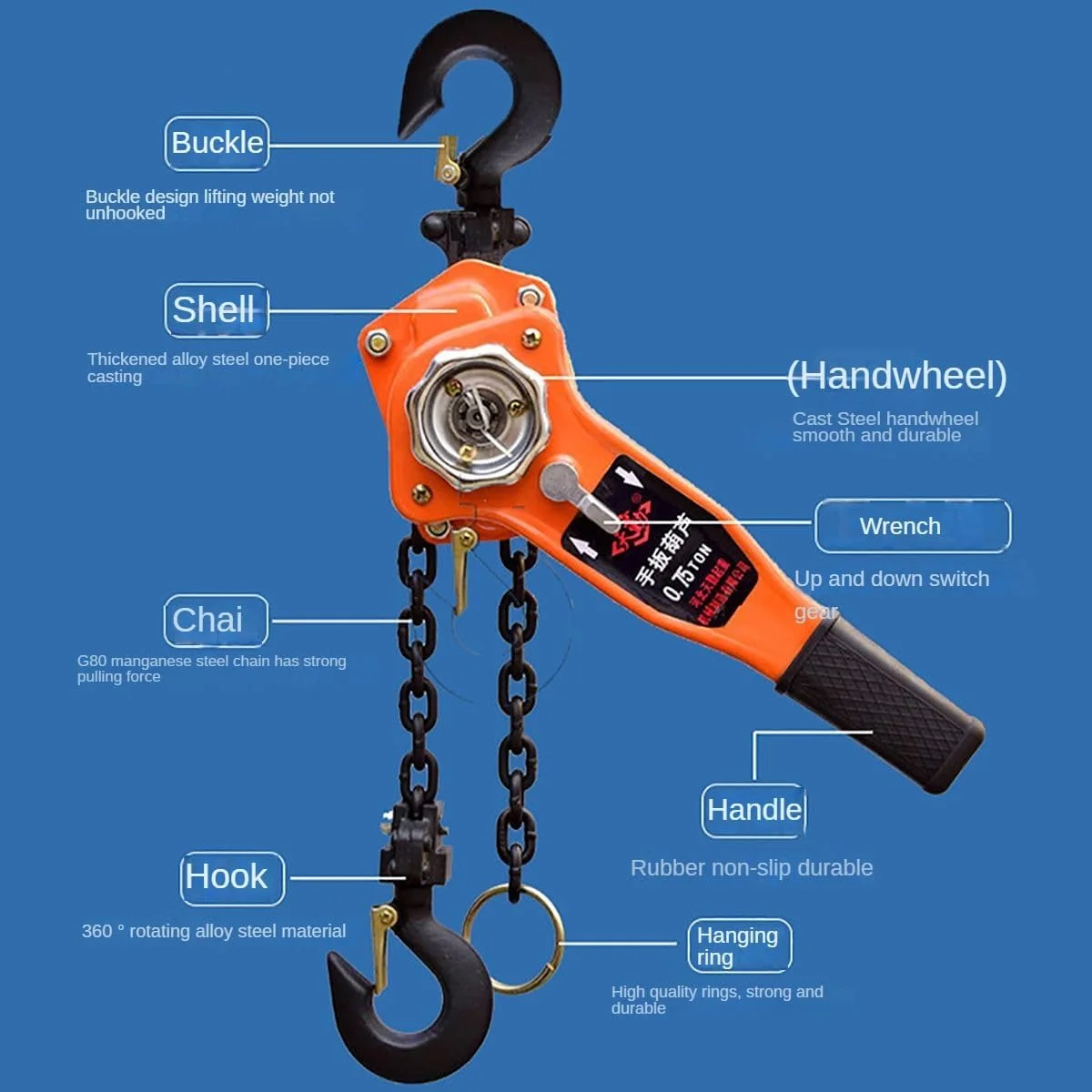 بالابر زنجیری DESHVA با ظرفیت 1.5 تن/3300 پوند، بالابر اهرمی با قلاب، بلوک قرقره زنجیری دستی، بالابر طناب، زنجیر G80، دسته ضد لغزش، برای بلند کردن و کشیدن - 1.5 متر بالابر زنجیری DESHVA با ظرفیت 1.5 تن/3300 پوند، بالابر اهرمی با قلاب، بلوک قرقره زنجیری دستی، بالابر طناب، زنجیر G80، دسته ضد لغزش، برای بلند کردن و کشیدن - 1.5 متر
