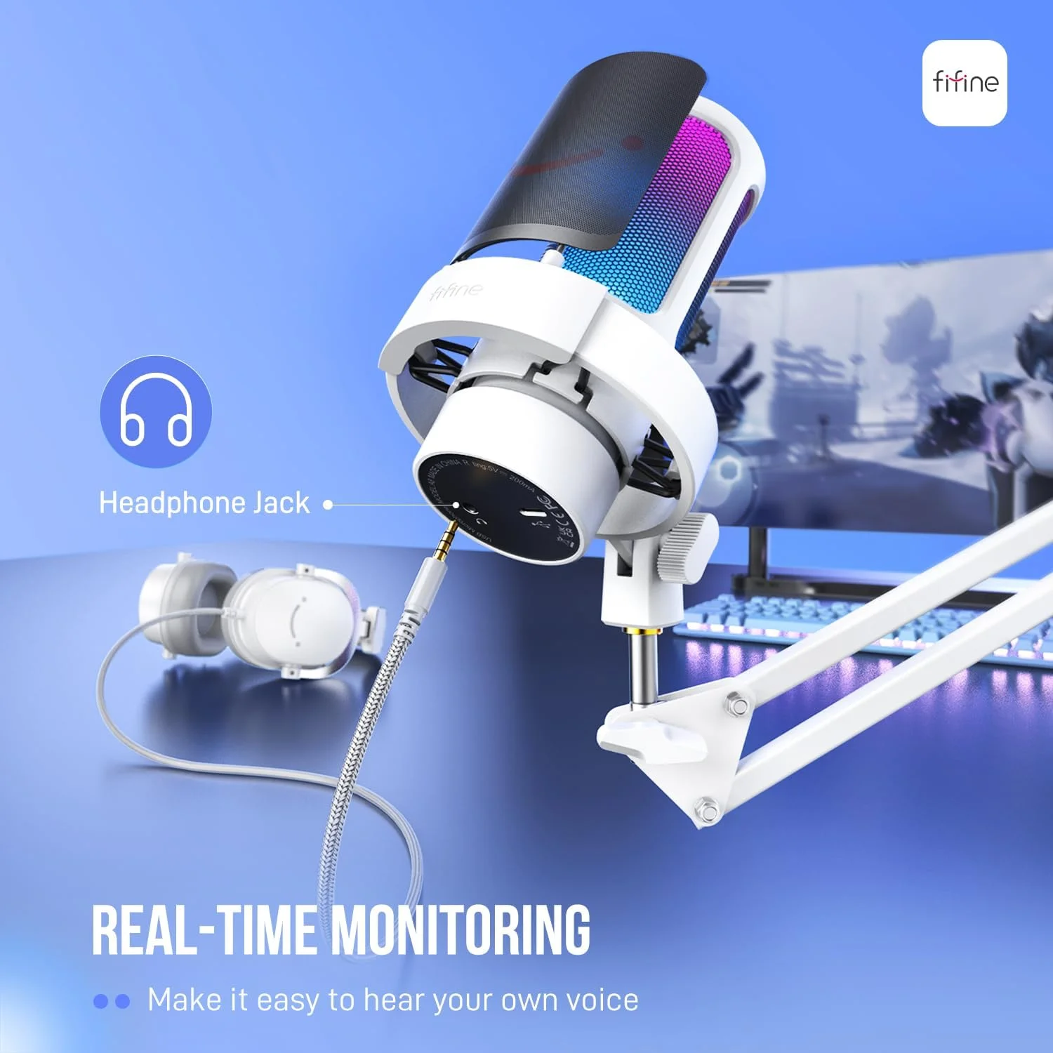 کیت میکروفون USB مخصوص بازی FIFINE، میکروفون RGB کاندنسر با بازوی بوم فلزی، دکمه قطع صدا، دکمه تنظیم بهره، مانیتورینگ هدفون، بسته میکروفون استریمینگ برای PS4/PS5، یوتیوب، دیسکورد، Twitch-A8T سفید کیت میکروفون USB مخصوص بازی FIFINE، میکروفون RGB کاندنسر با بازوی بوم فلزی، دکمه قطع صدا، دکمه تنظیم بهره، مانیتورینگ هدفون، بسته میکروفون استریمینگ برای PS4/PS5، یوتیوب، دیسکورد، Twitch-A8T سفید