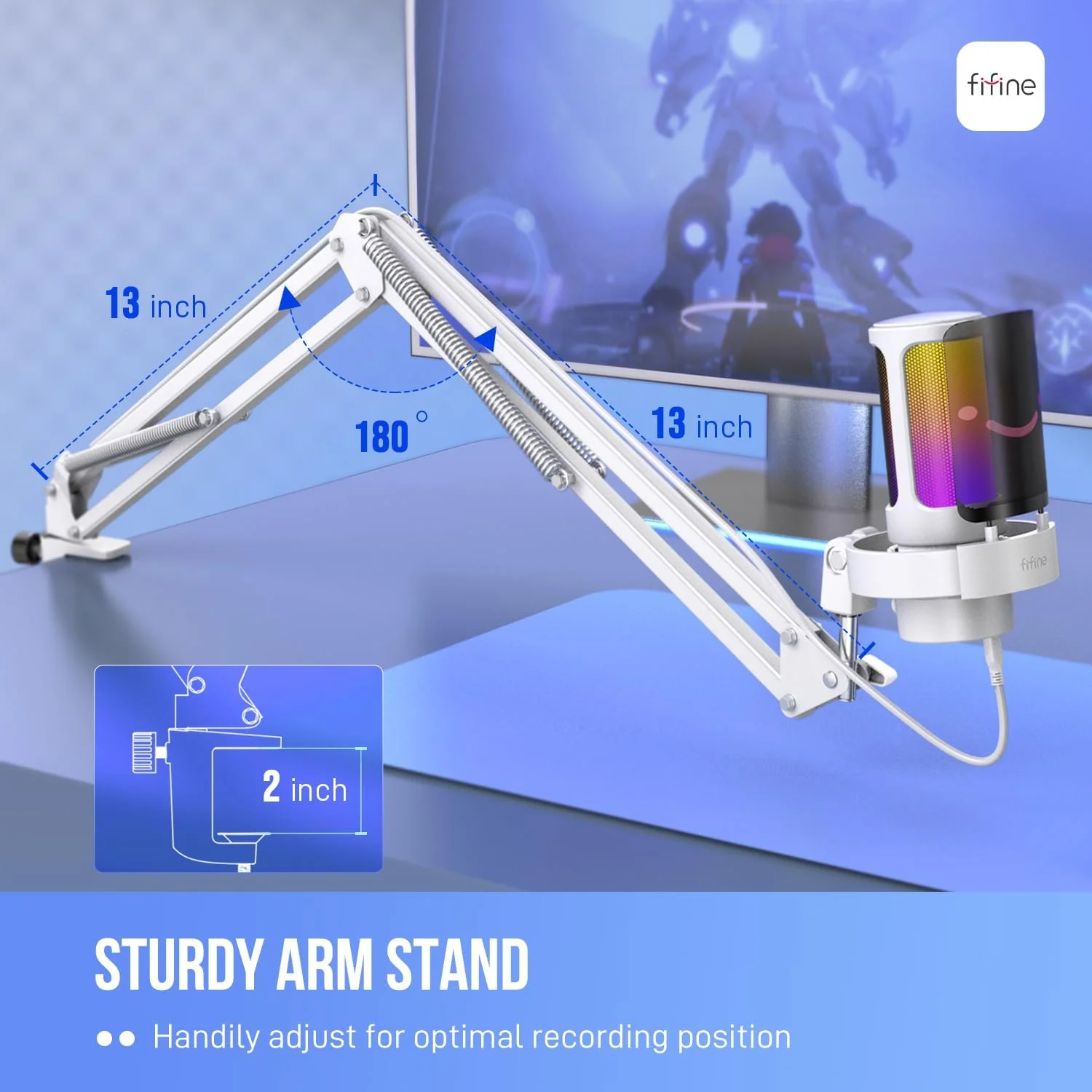 کیت میکروفون USB مخصوص بازی FIFINE، میکروفون RGB کاندنسر با بازوی بوم فلزی، دکمه قطع صدا، دکمه تنظیم بهره، مانیتورینگ هدفون، بسته میکروفون استریمینگ برای PS4/PS5، یوتیوب، دیسکورد، Twitch-A8T سفید کیت میکروفون USB مخصوص بازی FIFINE، میکروفون RGB کاندنسر با بازوی بوم فلزی، دکمه قطع صدا، دکمه تنظیم بهره، مانیتورینگ هدفون، بسته میکروفون استریمینگ برای PS4/PS5، یوتیوب، دیسکورد، Twitch-A8T سفید