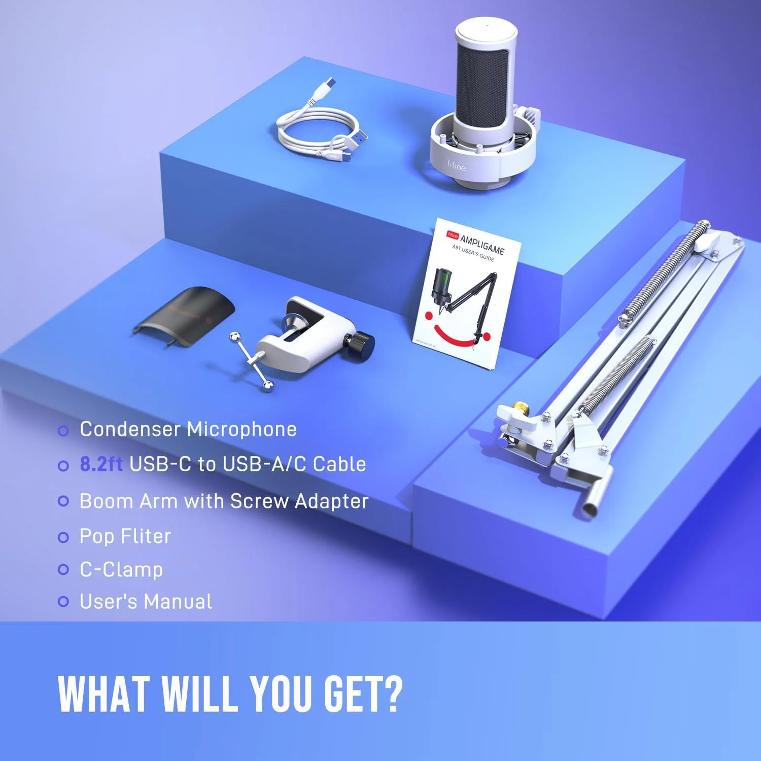 کیت میکروفون USB مخصوص بازی FIFINE، میکروفون RGB کاندنسر با بازوی بوم فلزی، دکمه قطع صدا، دکمه تنظیم بهره، مانیتورینگ هدفون، بسته میکروفون استریمینگ برای PS4/PS5، یوتیوب، دیسکورد، Twitch-A8T سفید کیت میکروفون USB مخصوص بازی FIFINE، میکروفون RGB کاندنسر با بازوی بوم فلزی، دکمه قطع صدا، دکمه تنظیم بهره، مانیتورینگ هدفون، بسته میکروفون استریمینگ برای PS4/PS5، یوتیوب، دیسکورد، Twitch-A8T سفید