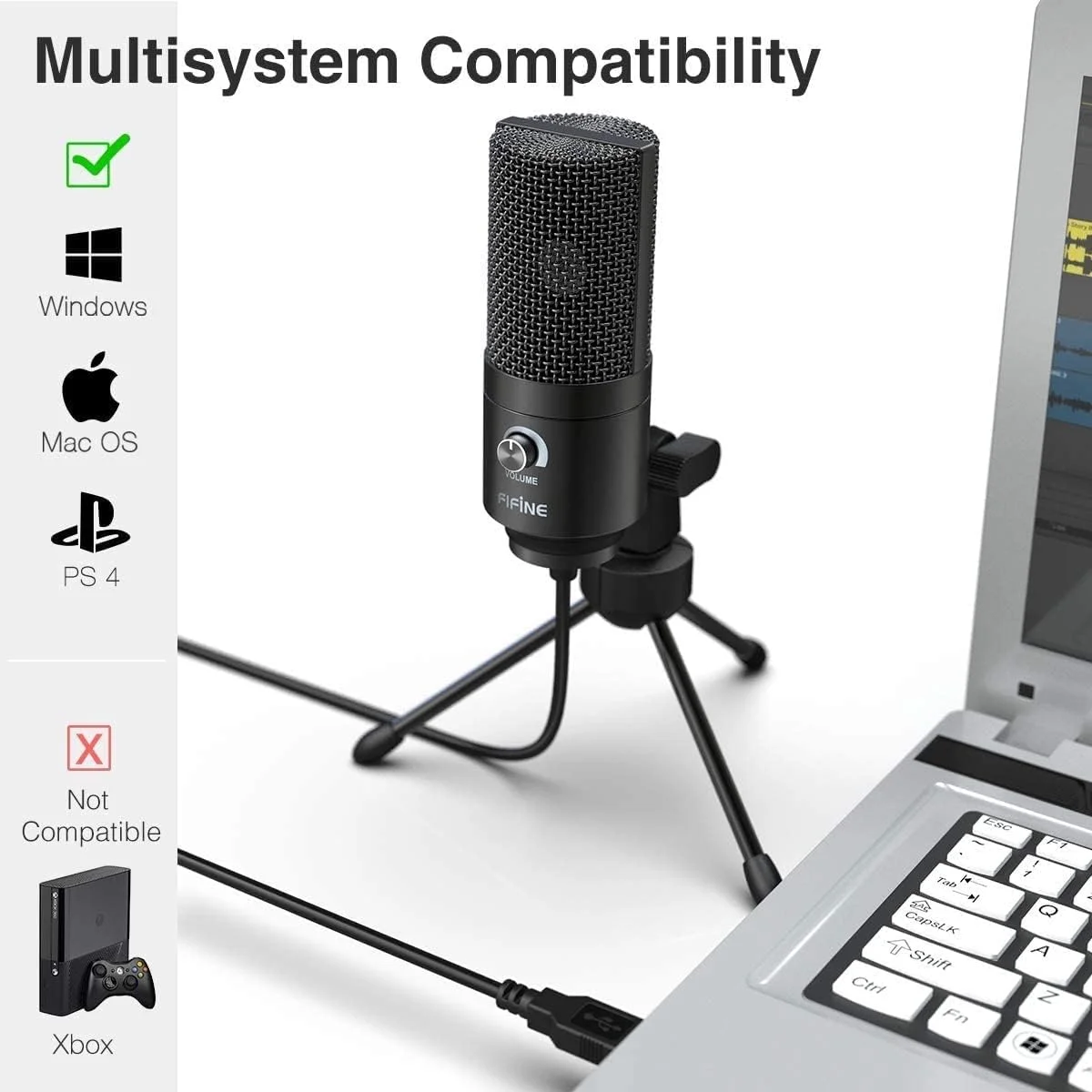 میکروفون USB FIFINE برای بازی های رایانه ای، میکروفون برای مک PS4 PS5، میکروفون پادکست با پایه، میکروفون خازنی ضبط با کیفیت استودیو برای استریم، استودیو، مشکی میکروفون USB FIFINE برای بازی های رایانه ای، میکروفون برای مک PS4 PS5، میکروفون پادکست با پایه، میکروفون خازنی ضبط با کیفیت استودیو برای استریم، استودیو، مشکی