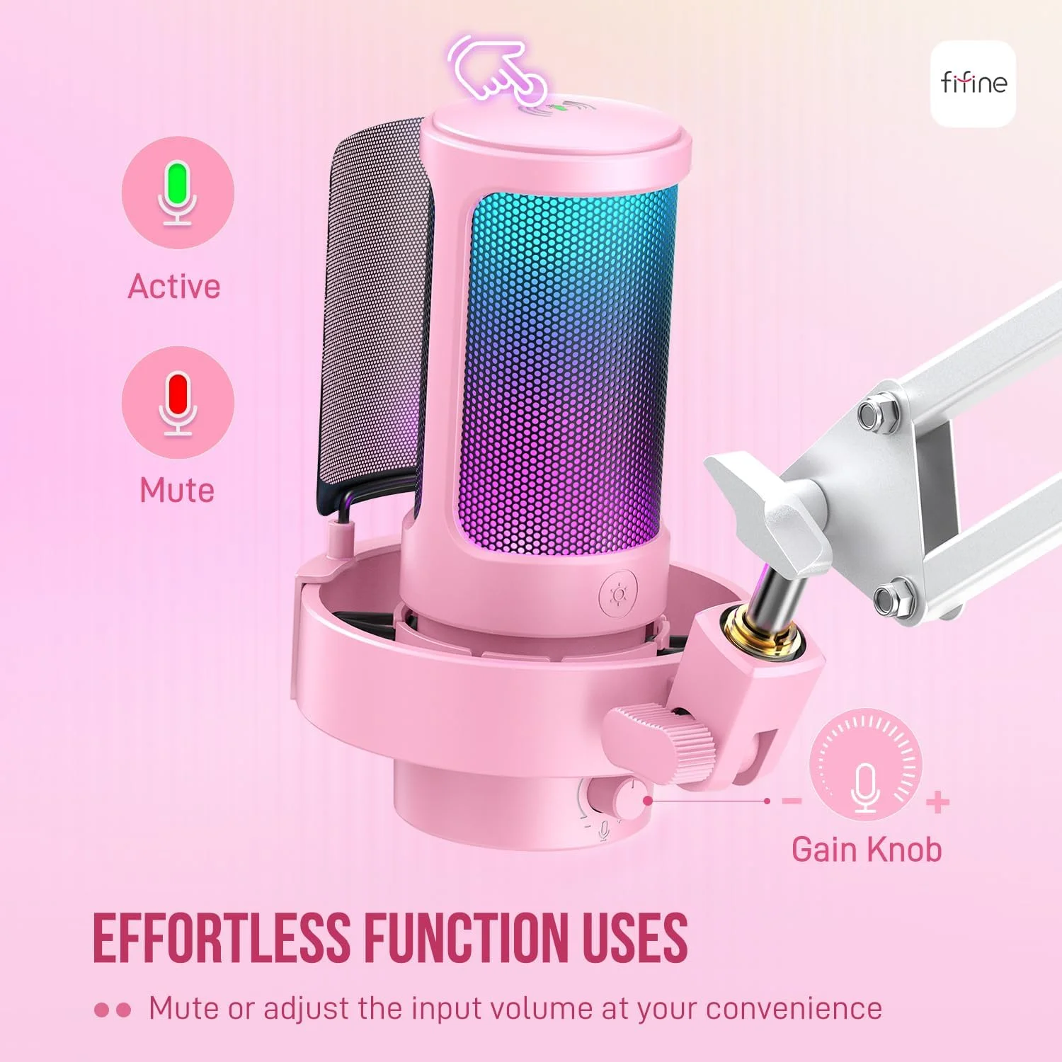 میکروفون استریمینگ USB FIFINE با بازوی بوم، کیت میکروفون گیمینگ برای PC PS4/PS5، میکروفون پادکست برای پادکست با کنترل RGB، دکمه قطع صدا، دستگیره Gain، جک هدفون، پاپ فیلتر-A8T صورتی میکروفون استریمینگ USB FIFINE با بازوی بوم، کیت میکروفون گیمینگ برای PC PS4/PS5، میکروفون پادکست برای پادکست با کنترل RGB، دکمه قطع صدا، دستگیره Gain، جک هدفون، پاپ فیلتر-A8T صورتی