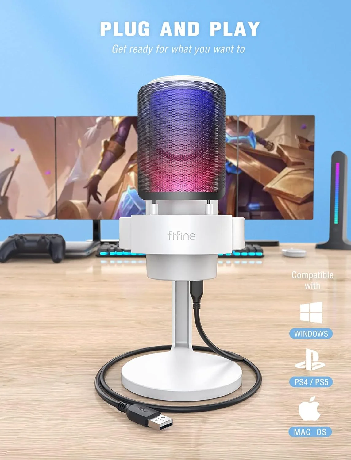 میکروفون USB FIFINE برای کامپیوتر، میکروفون گیمینگ برای استریمینگ پادکست استودیو، میکروفون USBC برای PS4 PS5 MAC با کنترل RGB، سوئیچ قطع صدا، جک هدفون، پاپ فیلتر میکروفون USB FIFINE برای کامپیوتر، میکروفون گیمینگ برای استریمینگ پادکست استودیو، میکروفون USBC برای PS4 PS5 MAC با کنترل RGB، سوئیچ قطع صدا، جک هدفون، پاپ فیلتر