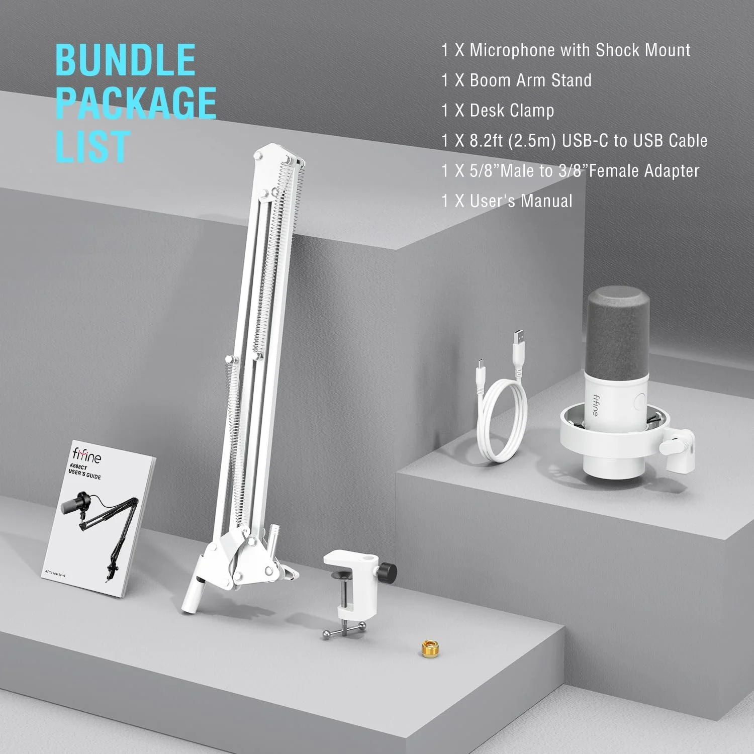 میکروفون دینامیک FIFINE با بازوی بوم، میکروفون XLR استودیویی وکال، کیت میکروفون USB پادکست برای کامپیوتر با دکمه قطع صدا، دکمه تنظیم صدا، جک هدفون، برای ضبط استریمینگ - AmpliTank K688CT سفید میکروفون دینامیک FIFINE با بازوی بوم، میکروفون XLR استودیویی وکال، کیت میکروفون USB پادکست برای کامپیوتر با دکمه قطع صدا، دکمه تنظیم صدا، جک هدفون، برای ضبط استریمینگ - AmpliTank K688CT سفید