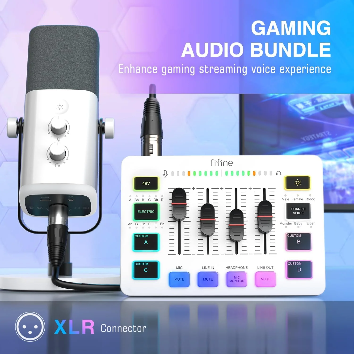 بسته تجهیزات گیمینگ Fifine، میکروفون استریمینگ دینامیک XLR/USB با مجموعه میکسر صدا، میکروفون ضبط پادکست با دکمه تنظیم گین، بازی صوتی - KS5W بسته تجهیزات گیمینگ Fifine، میکروفون استریمینگ دینامیک XLR/USB با مجموعه میکسر صدا، میکروفون ضبط پادکست با دکمه تنظیم گین، بازی صوتی - KS5W