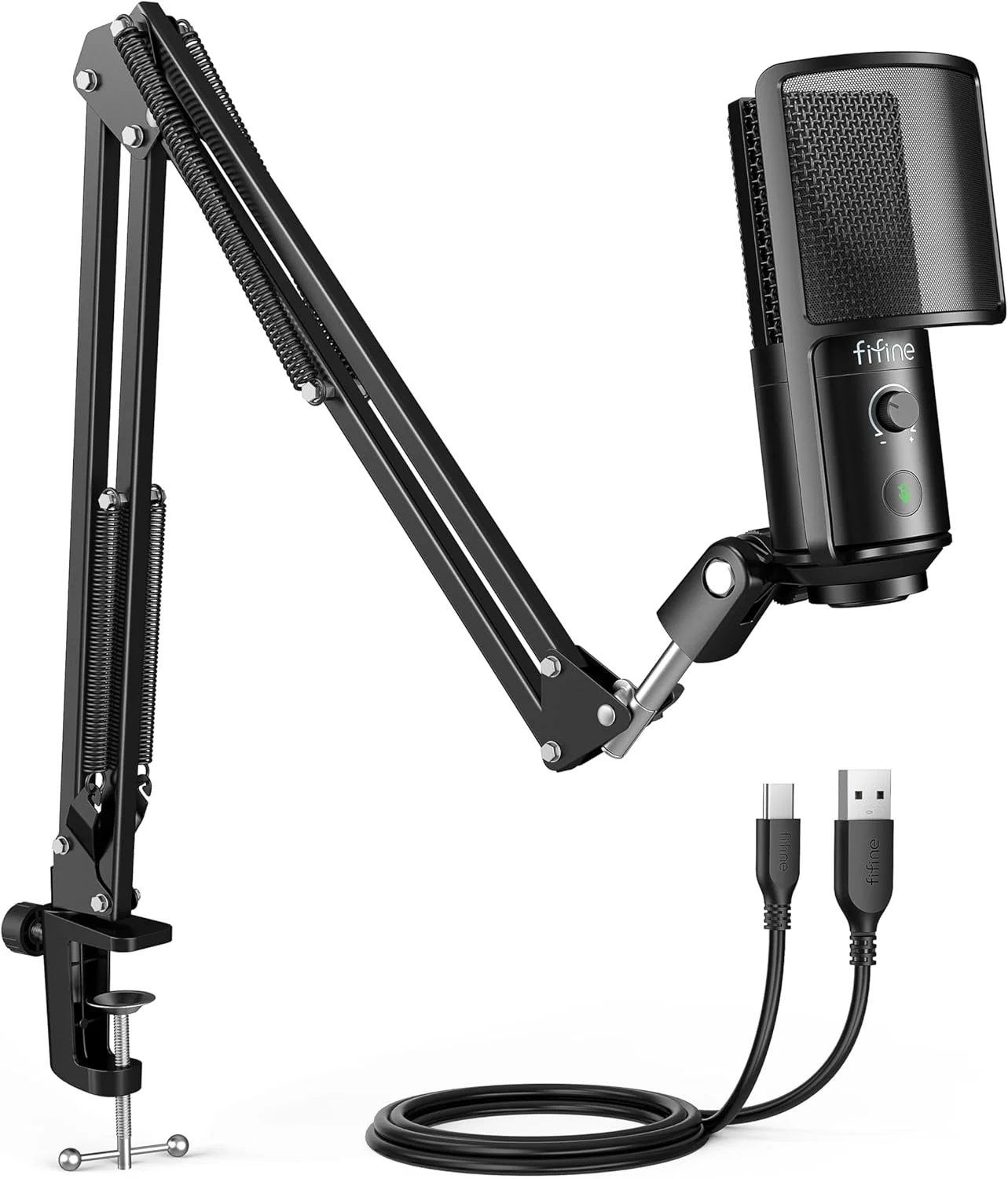 کیت میکروفون USB FIFINE با دکمه قطع صدا، میکروفون پادکست با پایه بازویی برای کامپیوتر شخصی، میکروفون کاندنسر استودیویی برای ضبط استریمینگ وکال و صداگذاری - T669PRO1 کیت میکروفون USB FIFINE با دکمه قطع صدا، میکروفون پادکست با پایه بازویی برای کامپیوتر شخصی، میکروفون کاندنسر استودیویی برای ضبط استریمینگ وکال و صداگذاری - T669PRO1