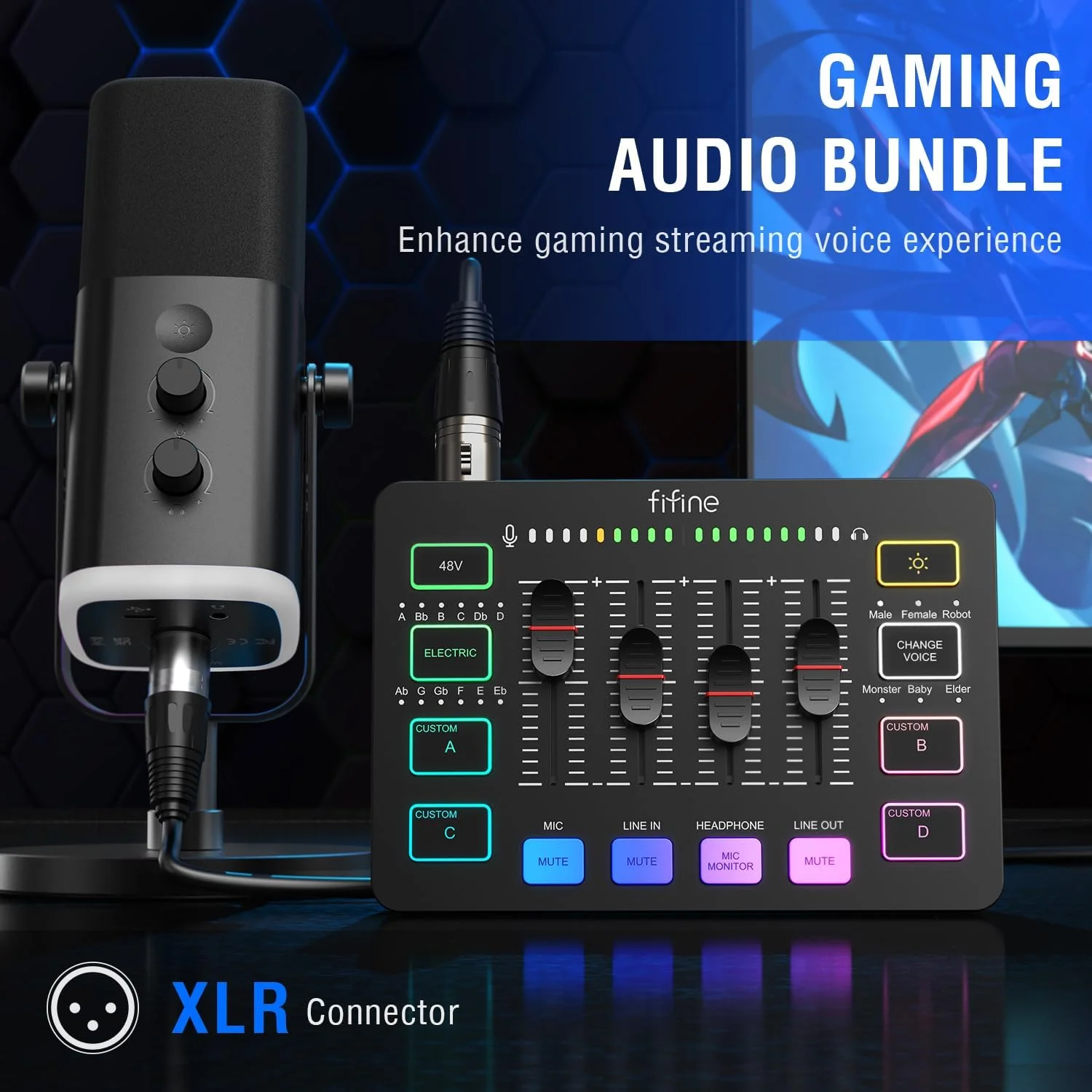 بسته تجهیزات گیمینگ FIFINE، مجموعه میکروفون گیمینگ دینامیک XLR/USB با میکسر صوتی استریمینگ برای ضبط پادکست، ویدیو و وکال، ست گیمر RGB با فیدر صدا/اینترفیس XLR برای PC-AmpliGame KS5 بسته تجهیزات گیمینگ FIFINE، مجموعه میکروفون گیمینگ دینامیک XLR/USB با میکسر صوتی استریمینگ برای ضبط پادکست، ویدیو و وکال، ست گیمر RGB با فیدر صدا/اینترفیس XLR برای PC-AmpliGame KS5
