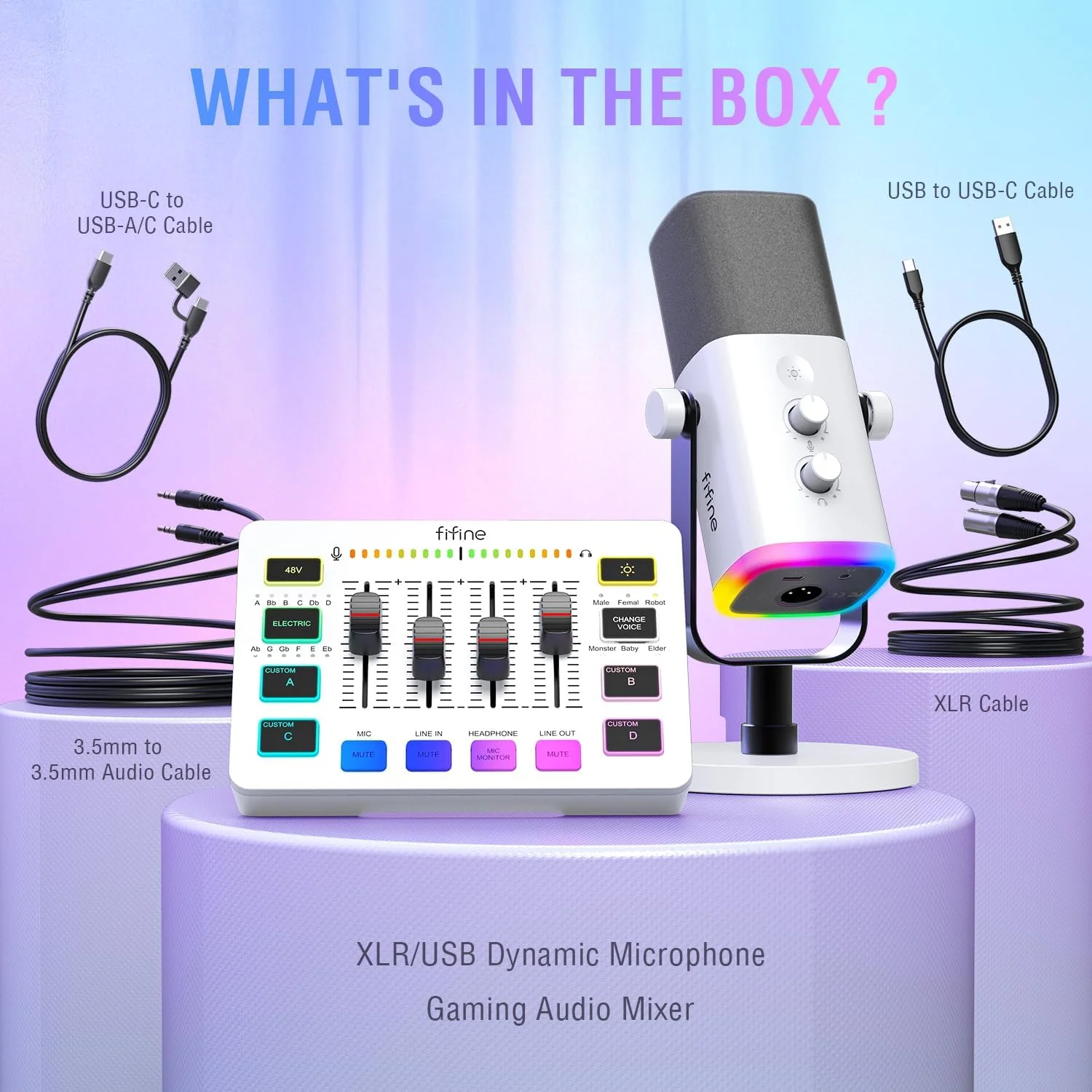 بسته تجهیزات گیمینگ Fifine، میکروفون استریمینگ دینامیک XLR/USB با مجموعه میکسر صدا، میکروفون ضبط پادکست با دکمه تنظیم گین، بازی صوتی - KS5W بسته تجهیزات گیمینگ Fifine، میکروفون استریمینگ دینامیک XLR/USB با مجموعه میکسر صدا، میکروفون ضبط پادکست با دکمه تنظیم گین، بازی صوتی - KS5W