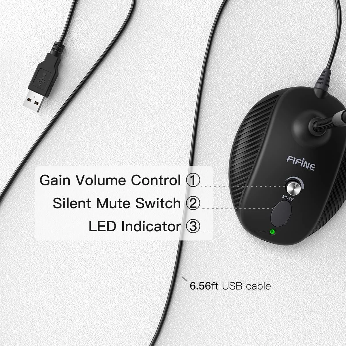 میکروفون کامپیوتر FIFINE، میکروفون گردن غازی رومیزی، دکمه بی صدا با نشانگر LED، میکروفون USB برای ویندوز/مک. ایده آل برای استریم بازی، یوتیوب، پادکست. (K052)